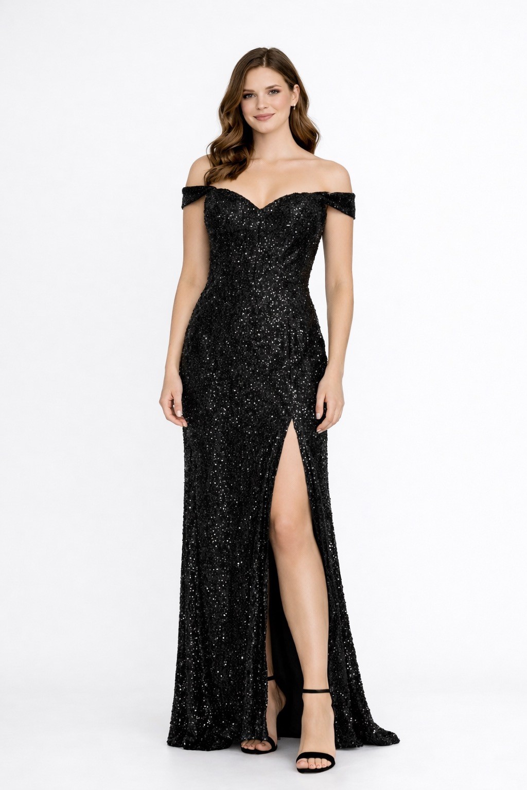 Adyce Black Sequin Gown Size M SIDE SPLIT | Side Train