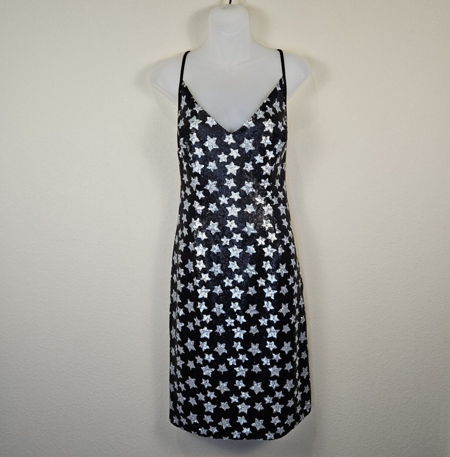 Black Halo Amorie Sequin Dress 12 Starry Night Party Mini Cocktail Black Silver