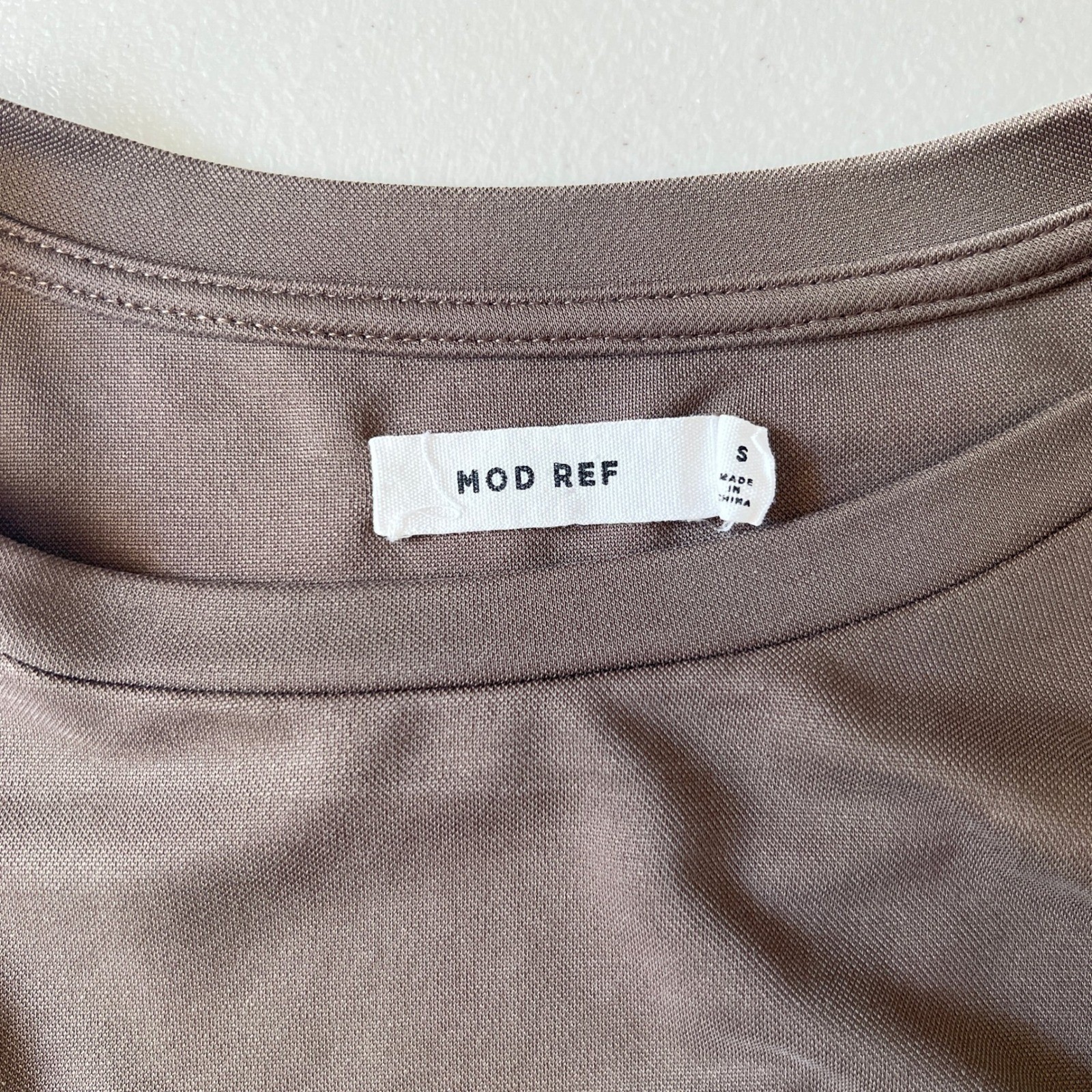 MOD REF Brown Taupe Round Neck Midi Dress S Minimal Comfortable Casual