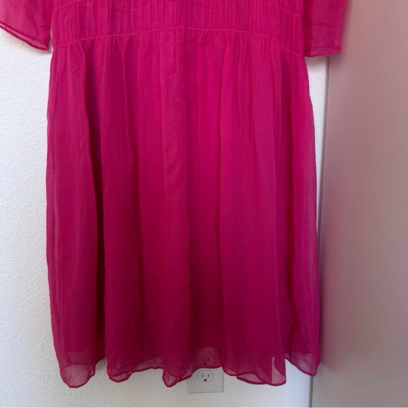 AYR The Something Special Silk Dress Pink Crinkle Flowy Smocked Ruched Sheer XS