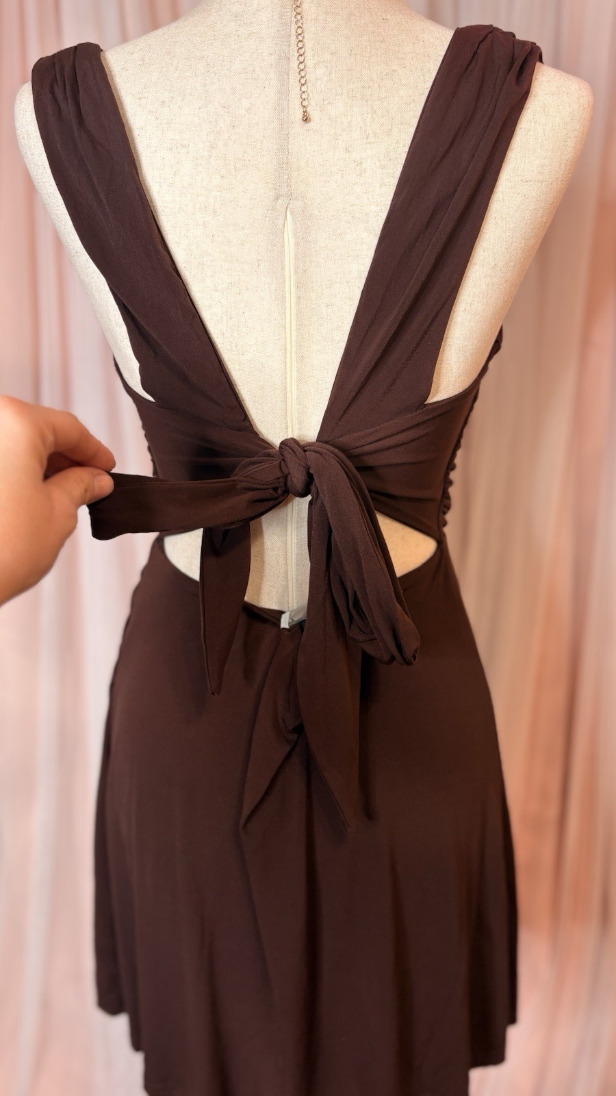 Lulus Brown Ruched Tie Back Mini Dress Sleeveless Cutout Bodycon Size Large