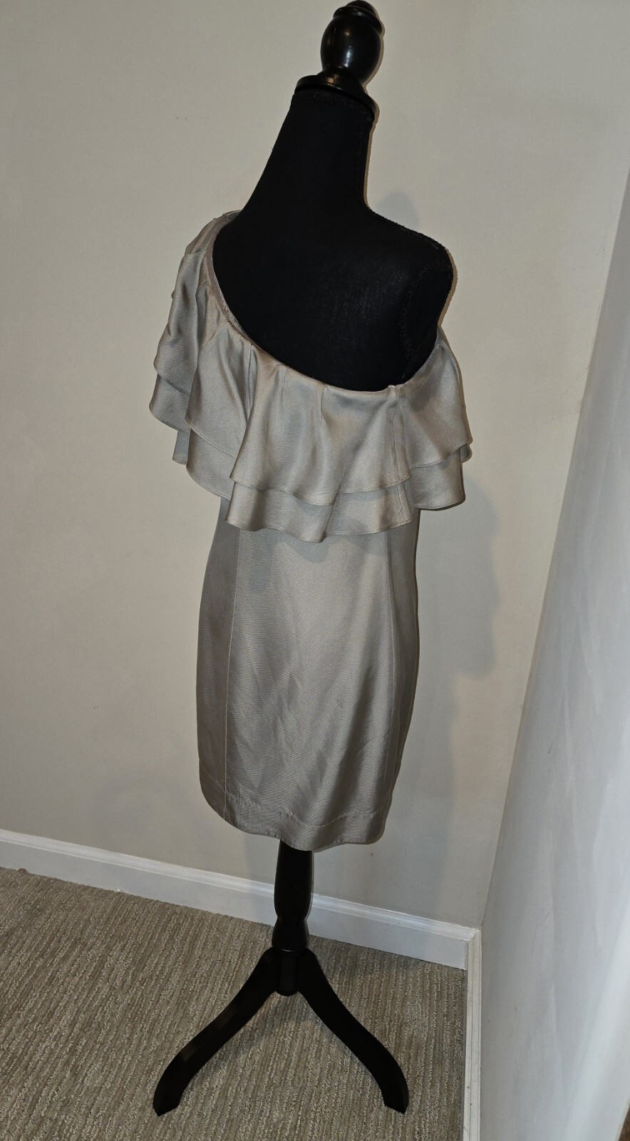 Banana Republic Silk One Shoulder Strap Shift Dress Ruffels Sleeveless Sz 2…