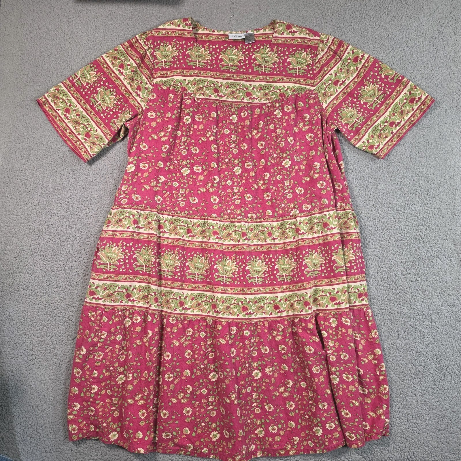 Vermont Country Store Kaftan Midi Dress 2X Berry Pink Mumu Tiered Patio Dress