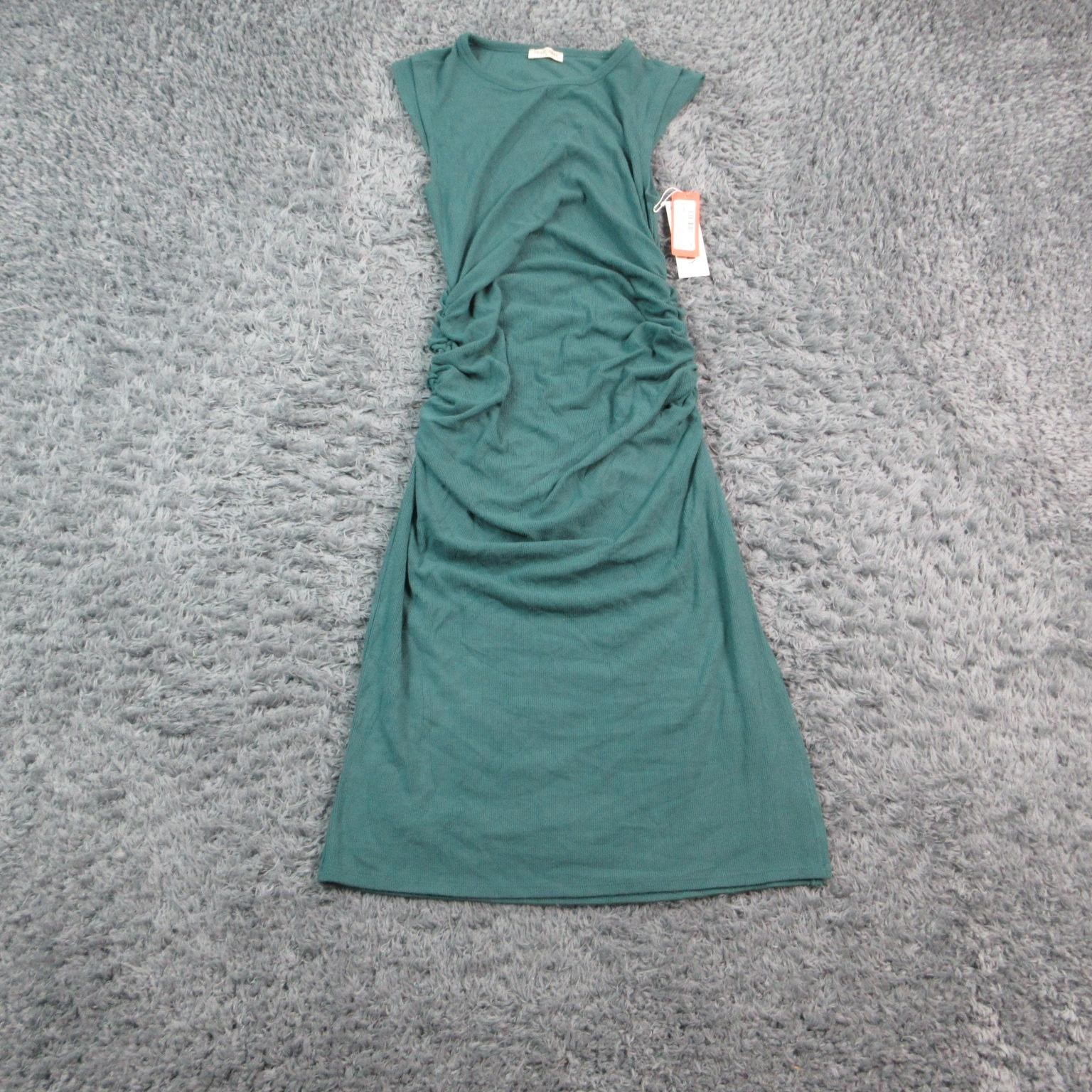 78&SUNNY Dress Womens M Green Sheath Midi Ruched Cap Sleeve Pullover NWT