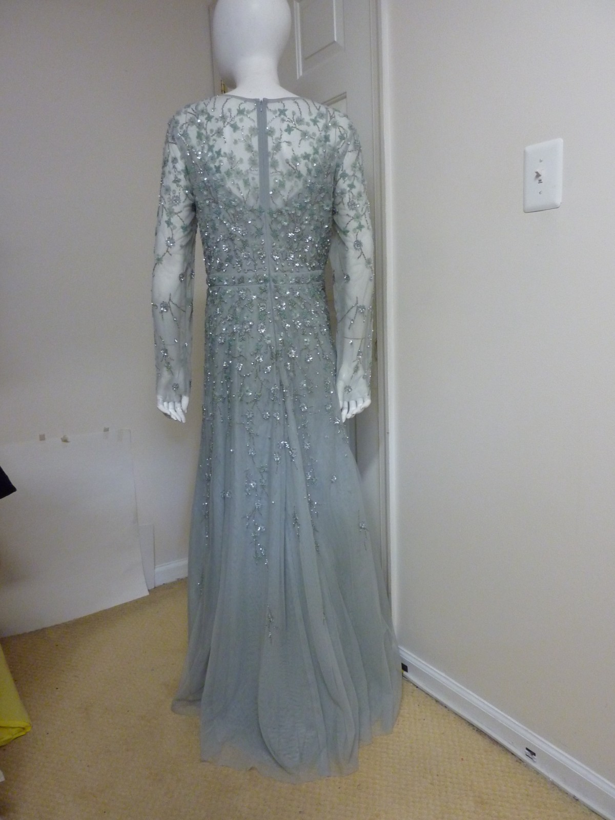 Mac Duggal 9131 Embellished Wrap Over Illusion Long Sleeve Gown Size:16 $798 NWT