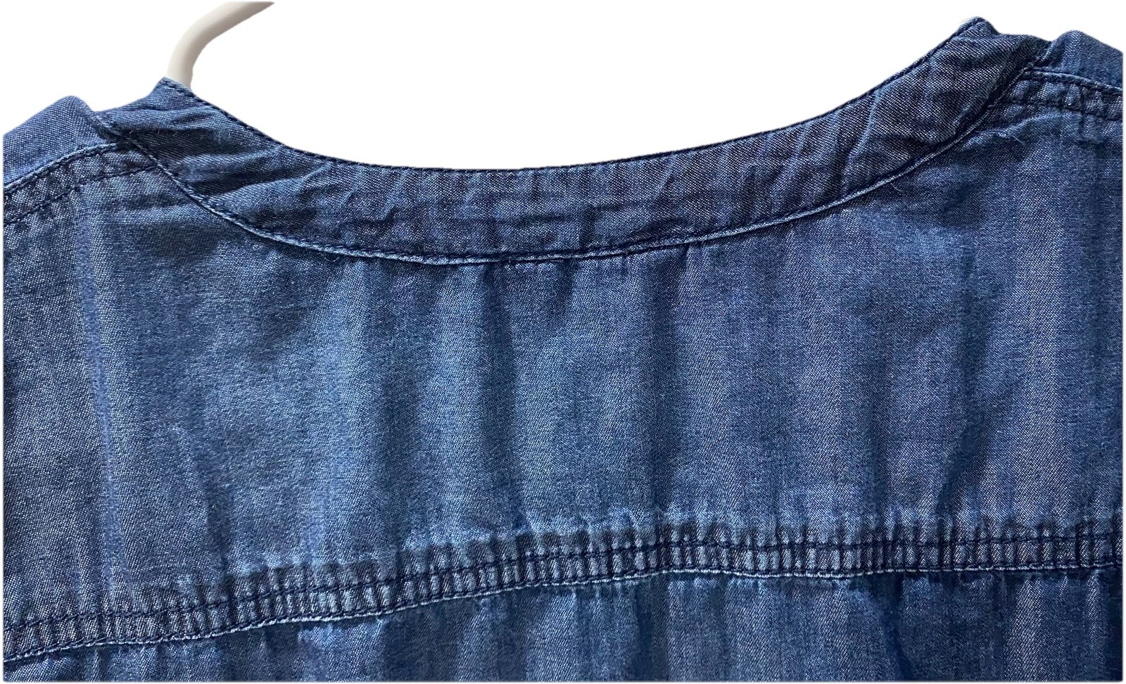 G By Guess Lightweight Chambray Denim 1/4 Zip Short Sleeve Dress Roll Sleeves
