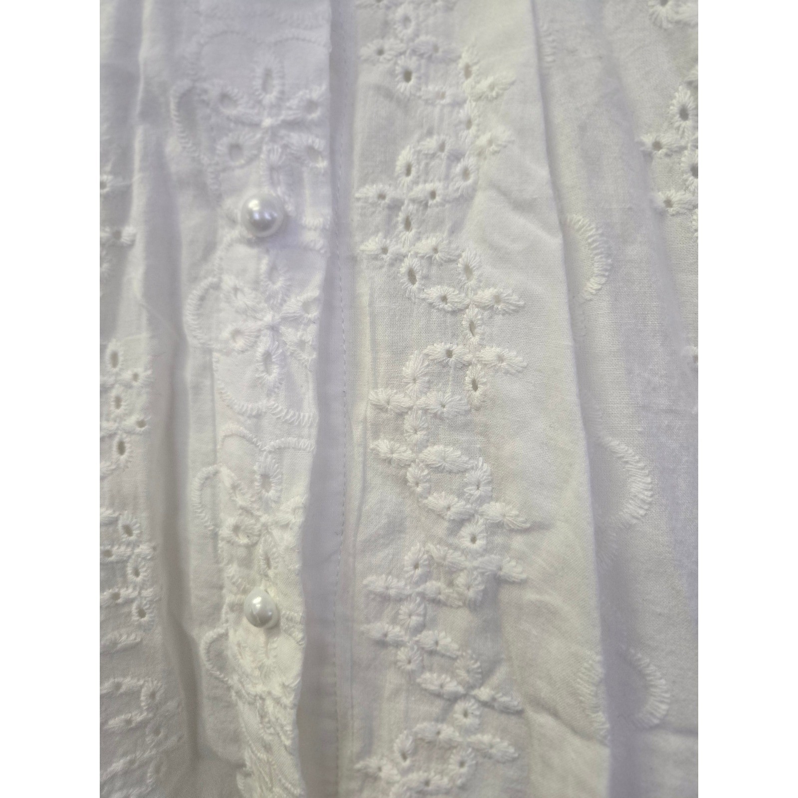 White Eyelet Tie Front Midi Dress Pearl Button Detail Sleeveless Boho Sundress