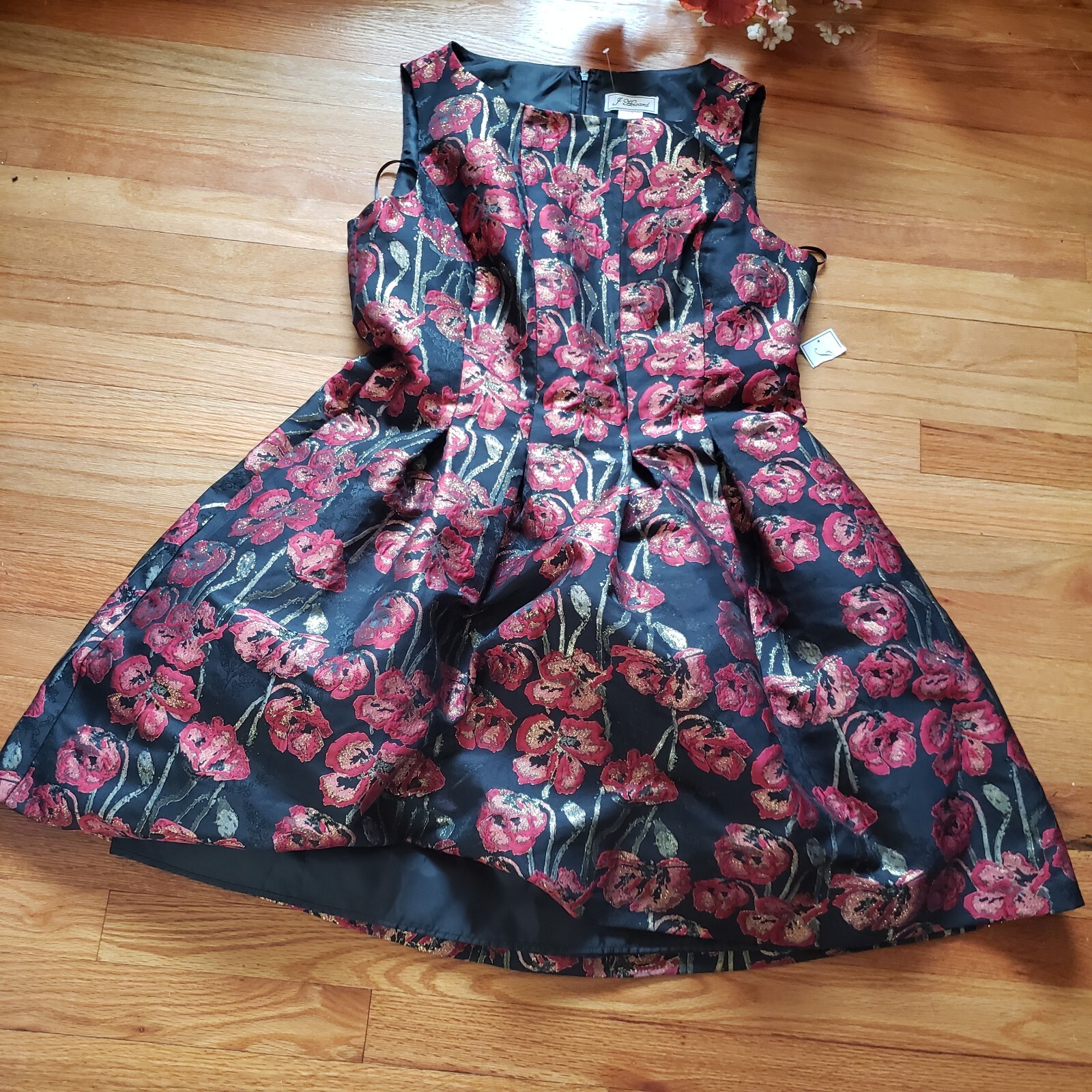 J. Howard Missy Black Floral Dress Metallic Sleeveless Fit & Flair 14 NWT $130