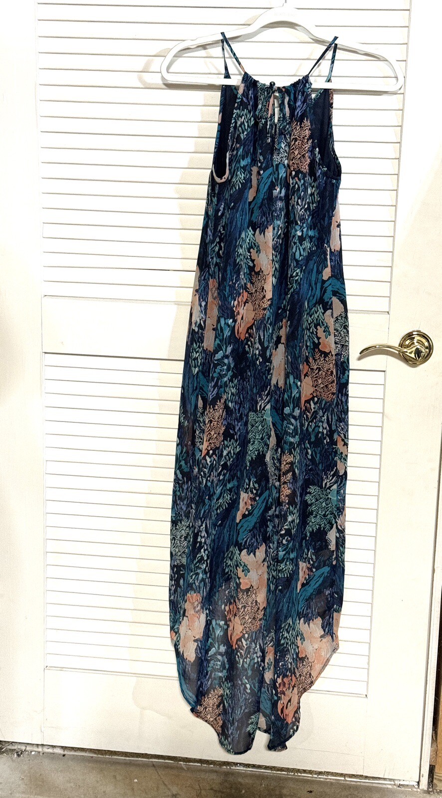 Old Navy Dress Blue Tropical Floral Silky Chiffon Hi-Lo Midi Beach Size XS Women