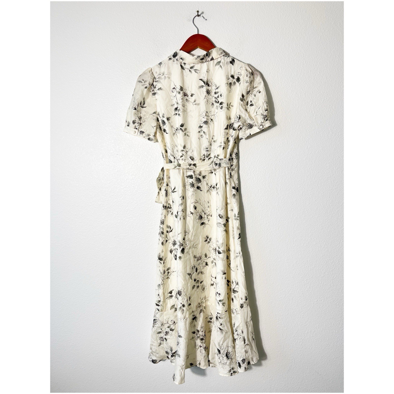 Goelia Ink Floral Print Puff Sleeve Wrap Dress Size 4 Fairy Romantic Feminine