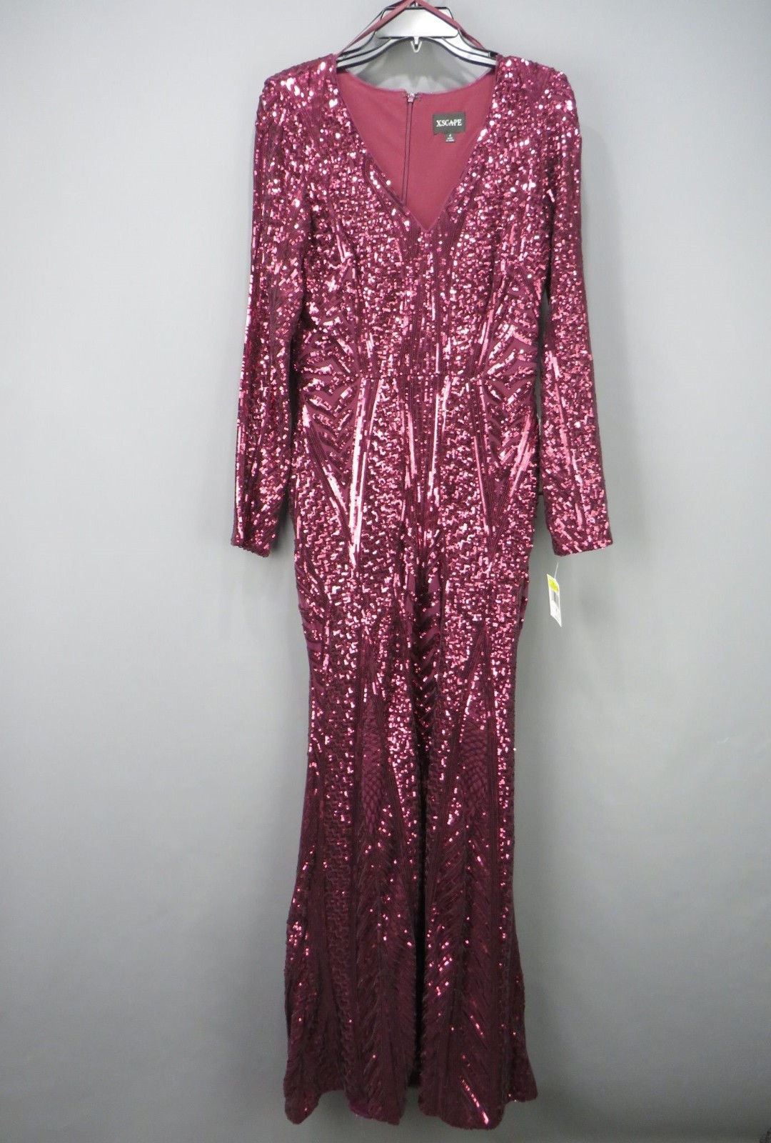 XSCAPE Long-Sleeve Sequined V-Neck Gown MSRP $289