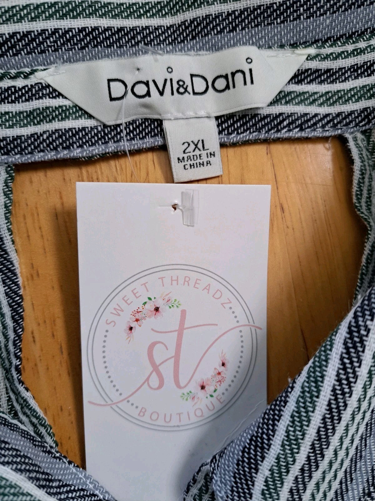 Davi & Dani Striped Linen Blend Dress Size 2XL NWT Blue Green Gray White