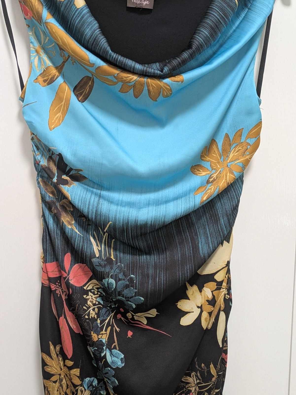 Phase Eight Pencil Dress Size 8 Black & Turquise Sleeveless cowl neck used good