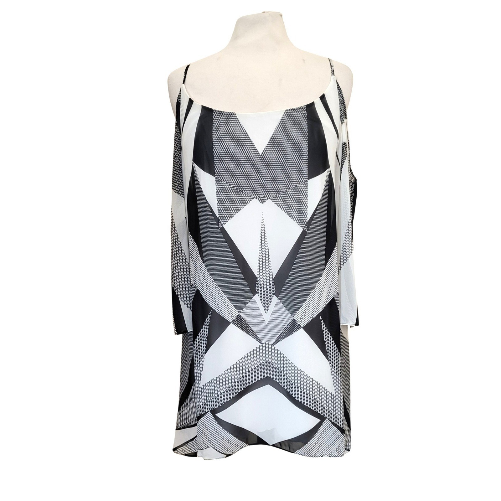 Bisou Bisou Michele Bohbot Boho Geometric Graphic Scoop 70s Retro Shift Dress 12