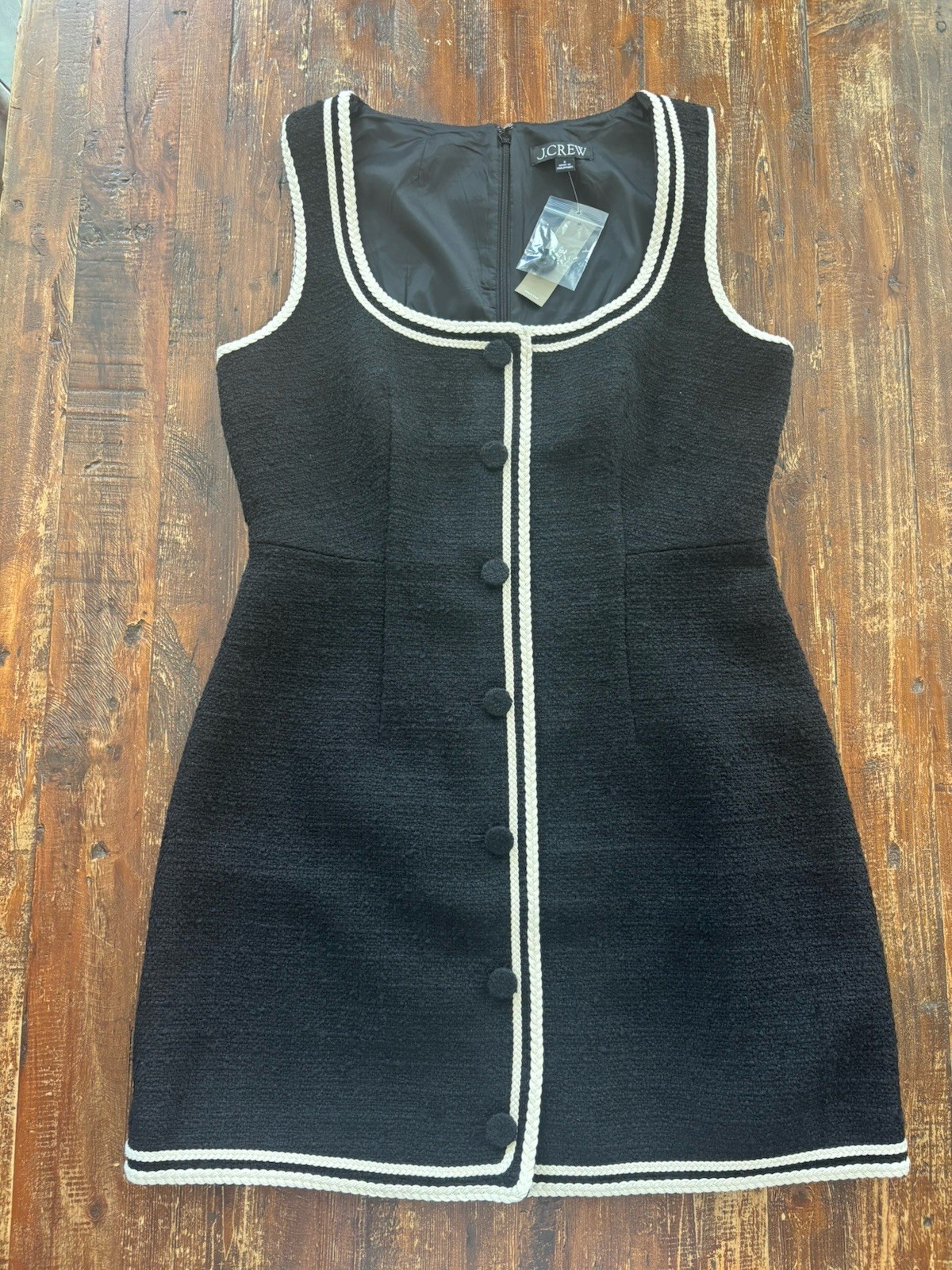 J. Crew Women’s Tweed Wool Black Ivory Covered Buttons Career Dress 8 NWT