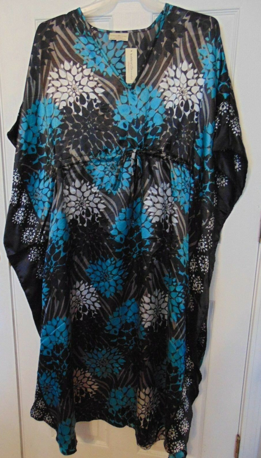 WOMENS MUMU Kaftan Kimono Caftan One Size BLUE FLORAL Drawstring Tunic