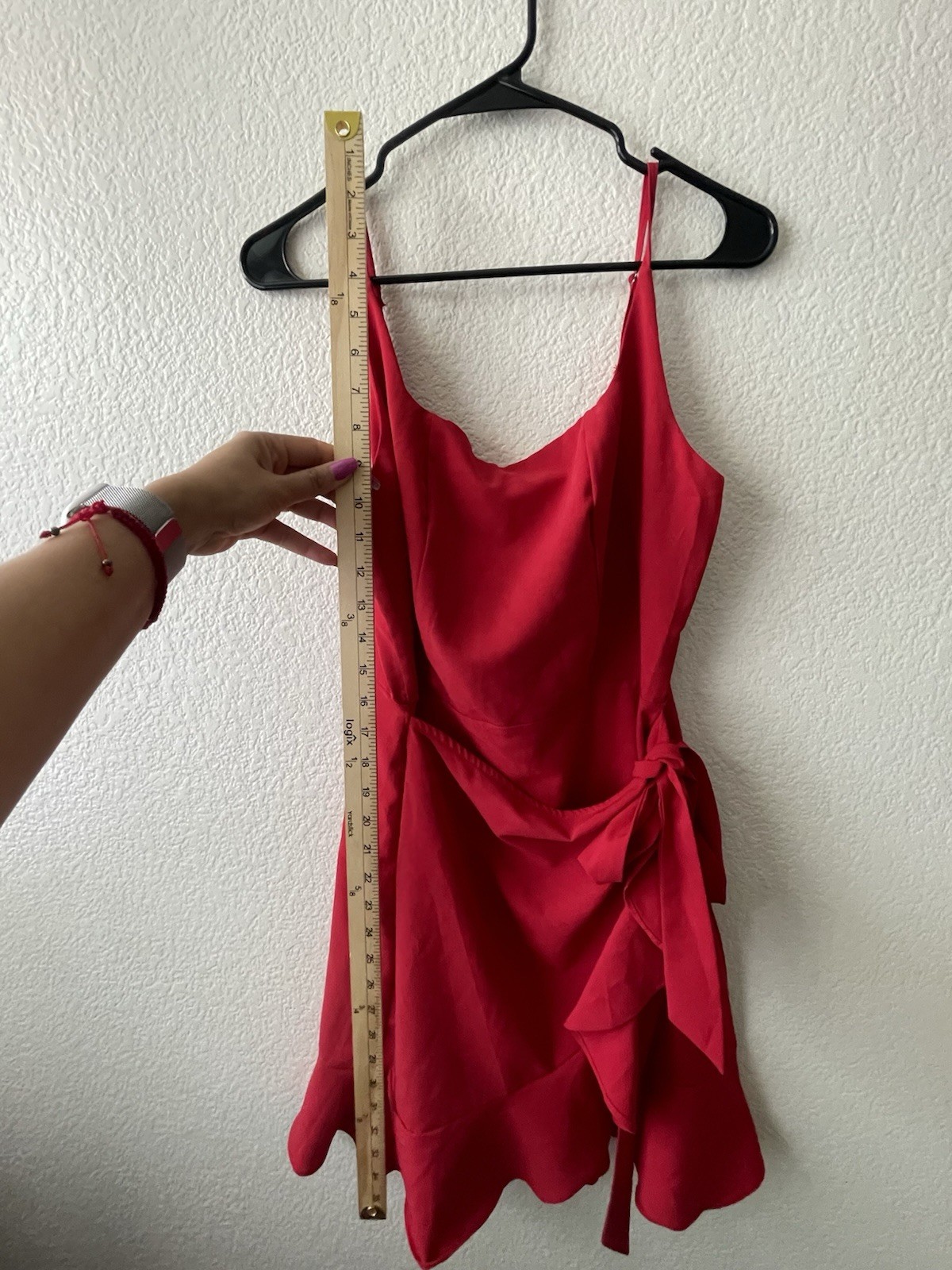 Red Satin Cowl Neck Strappy Slip Mini Dress Women’s Size S Ruffle Tie Zip