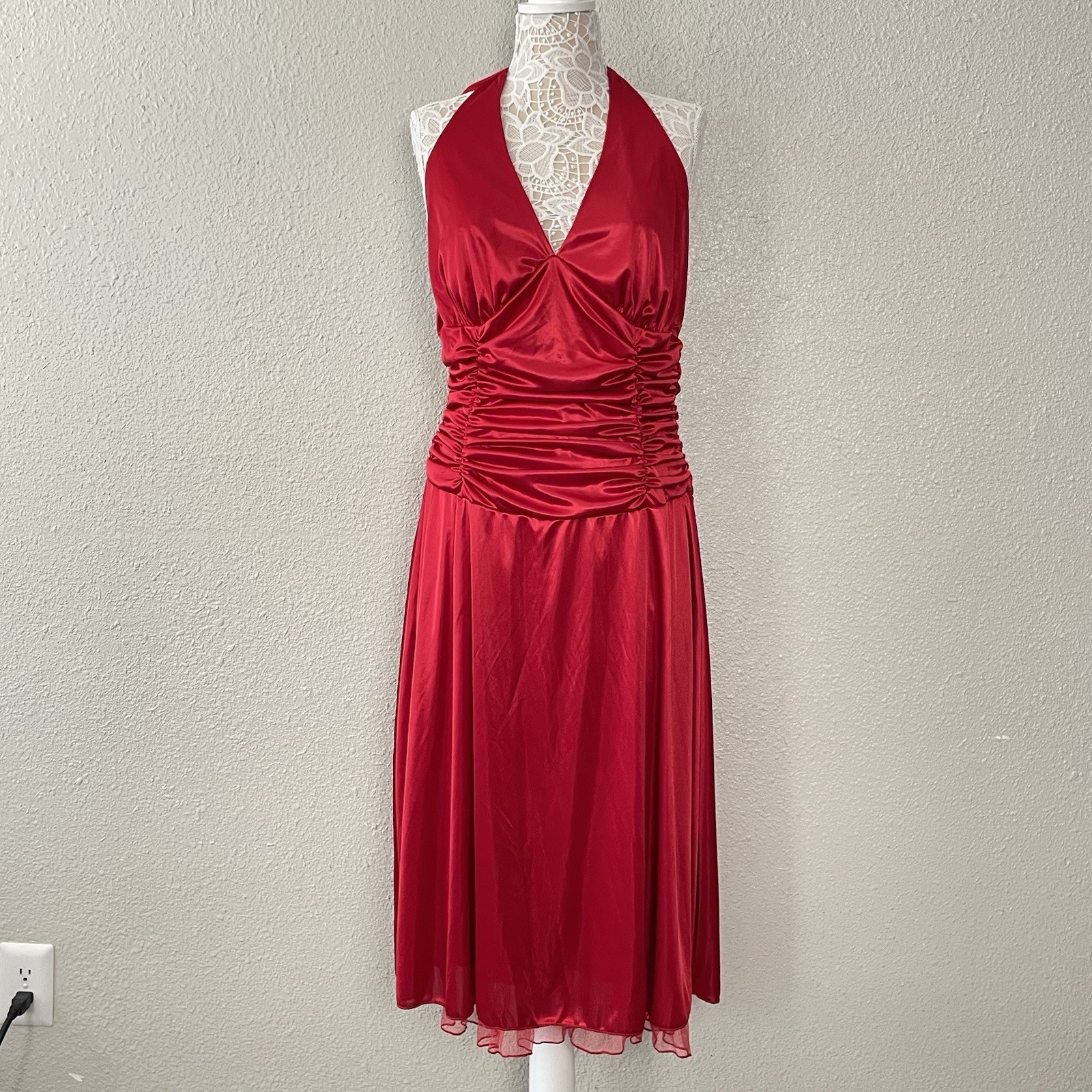VTG Torrid Halter Midi Dress Plus 18 Shiny Mesh Trim Ruched Homecoming Y2K Glam
