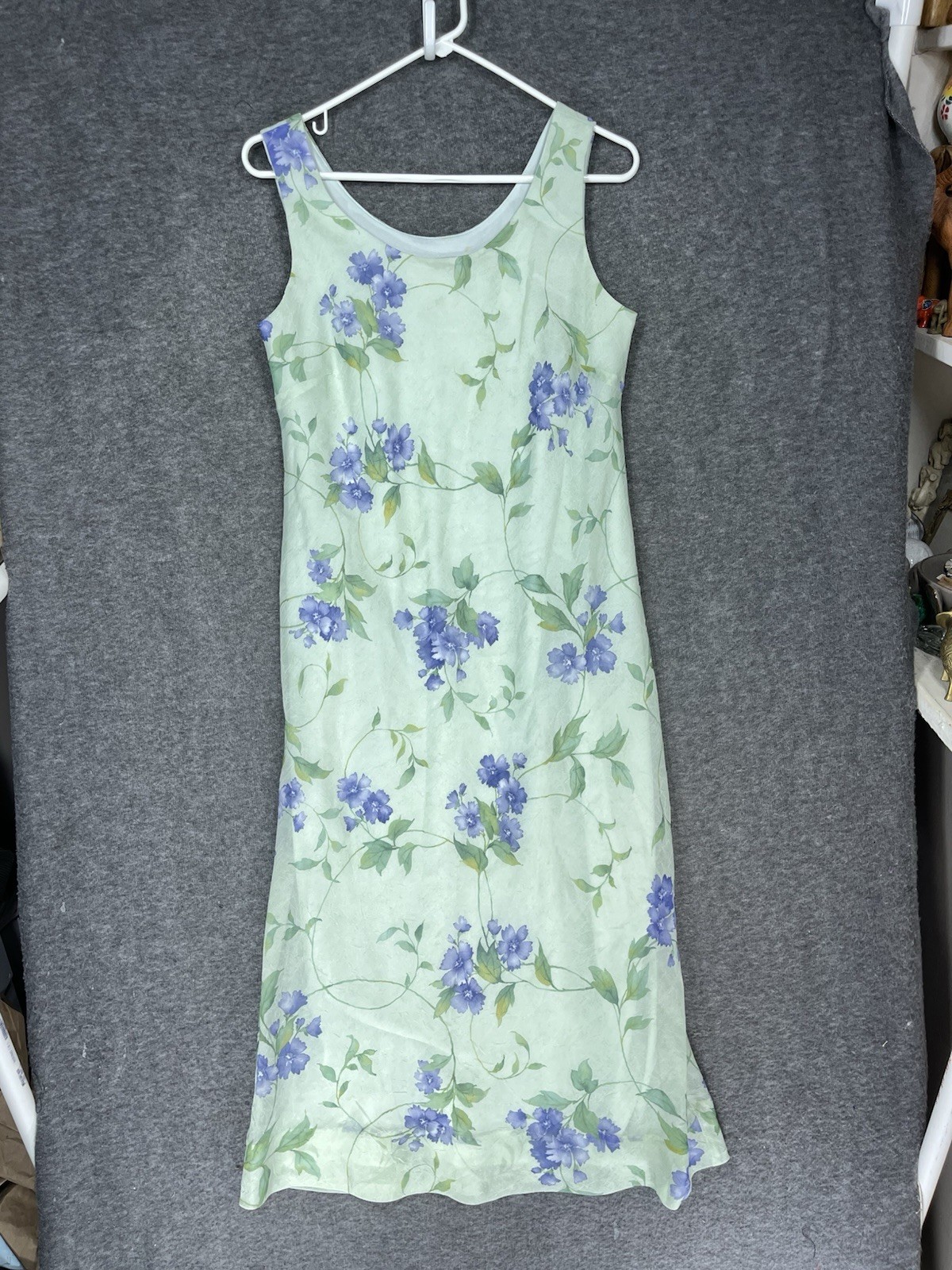 Vintage Karin Stevens Midi Dress & Jacket Set Size 8 Green Floral Sheer Lined
