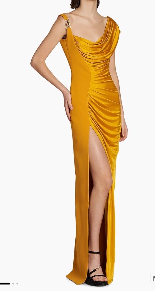 Versace Gown Medusa Liquid Jersey Sz 40 Italy US 4 Marigold $4490