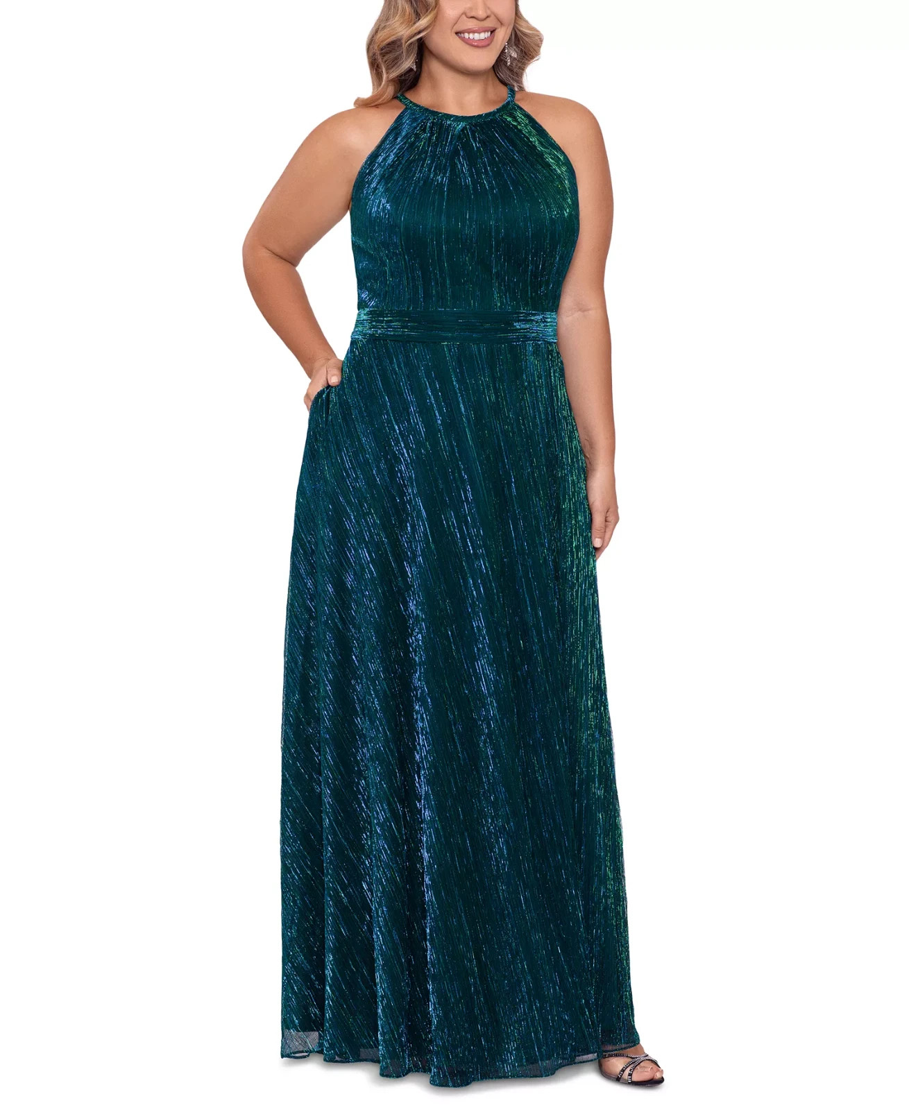 Betsy & Adam Plus Size 14W Textured Gown In Jade $298