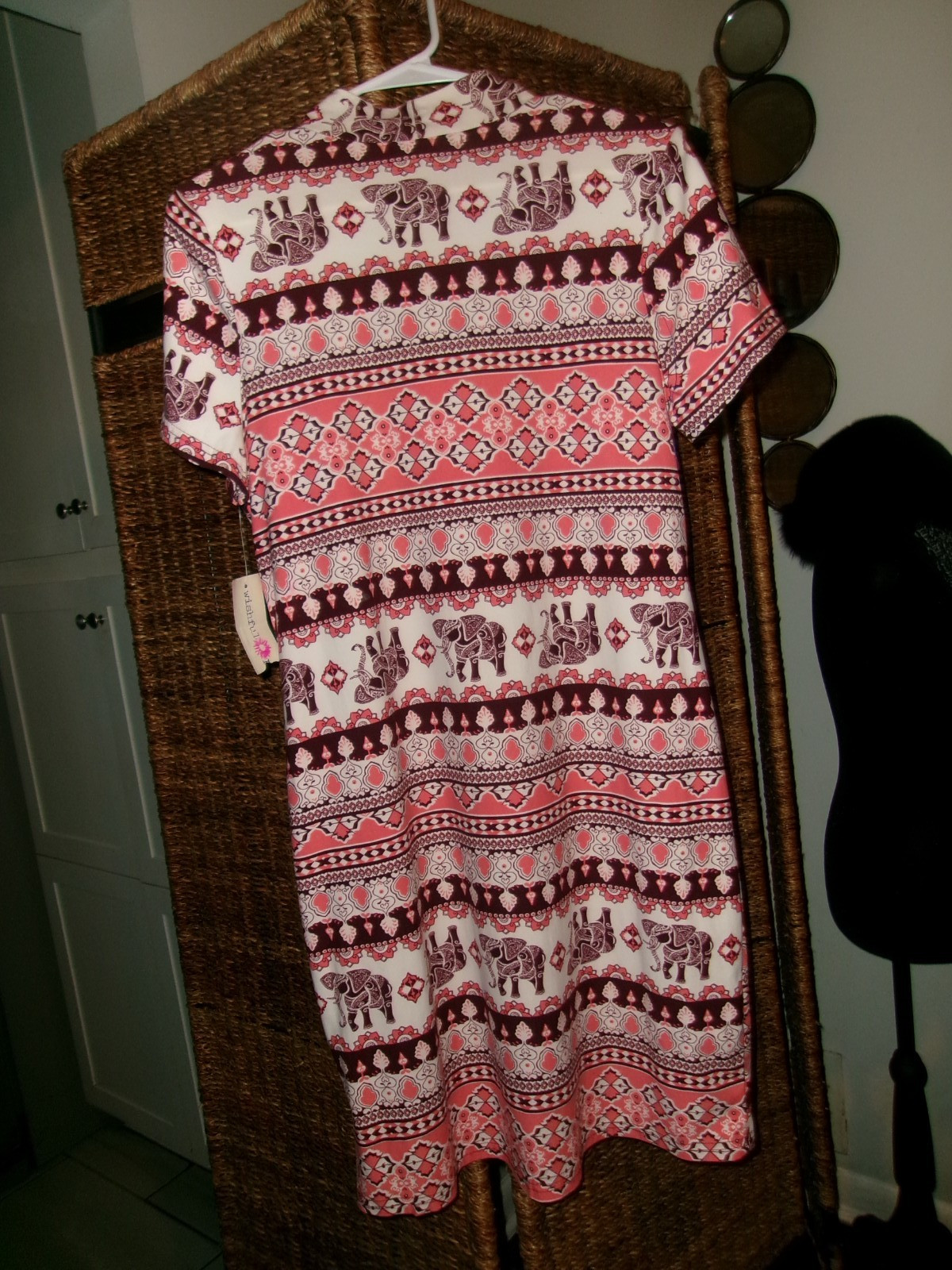 Wishful Park Geo Print Bohemian Elephant Design Pink Multicolor Bodycon Dress M