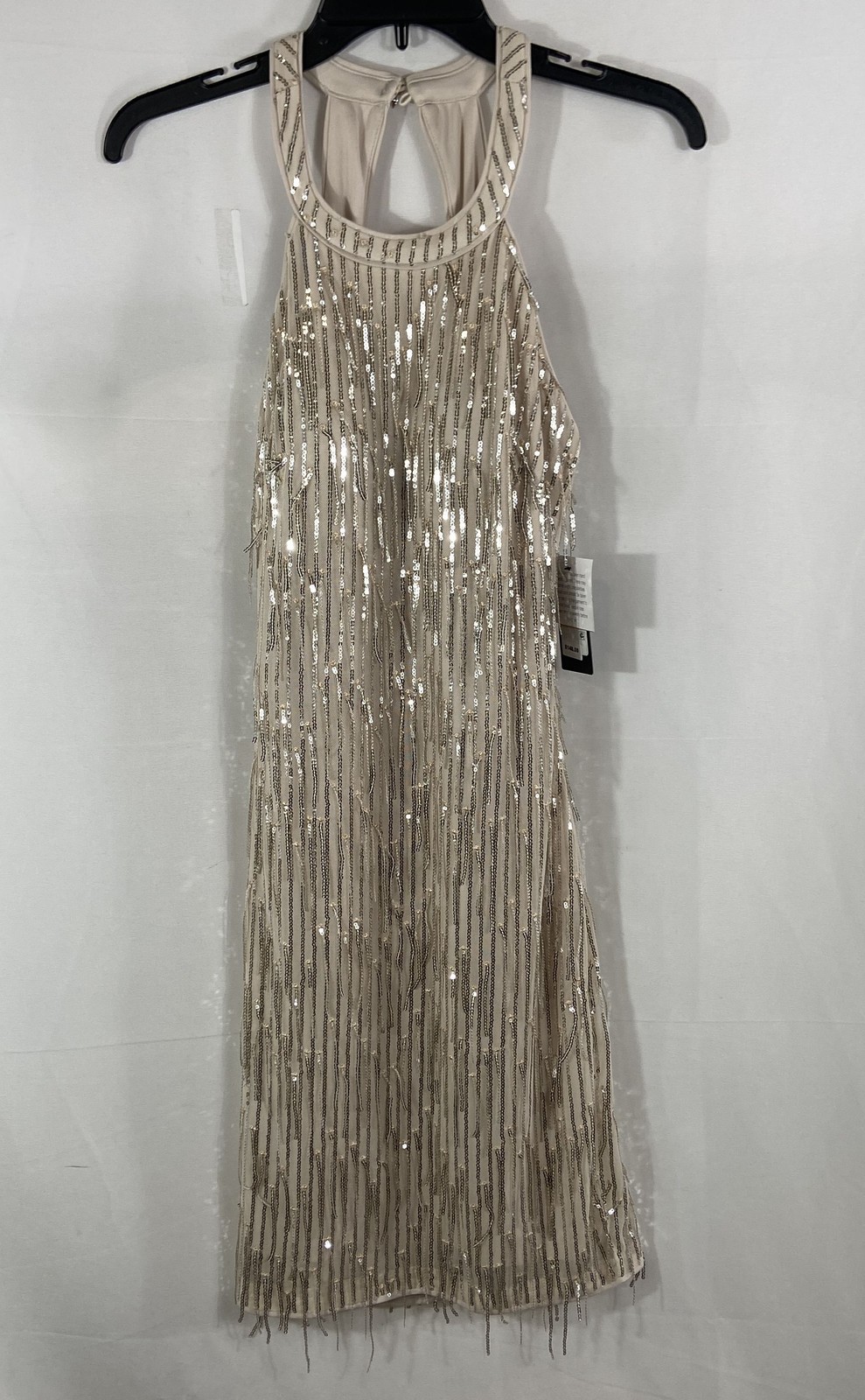 Guess Women’s Beige Sequin Fringe Halter Neck Cocktail Party Mini Dress NWT Sz 2
