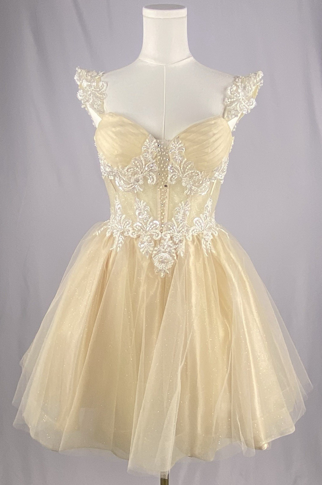 Dancing Queen Fit & Flare Dress Womens Med Champagne Lace Tulle Prom Fairycore