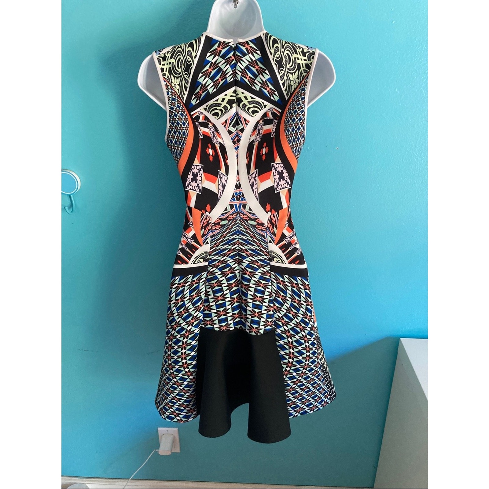 Clover Canyon Size XS Neoprene Cuban Tile Dress Fitted Mini Rear Zipper 2014