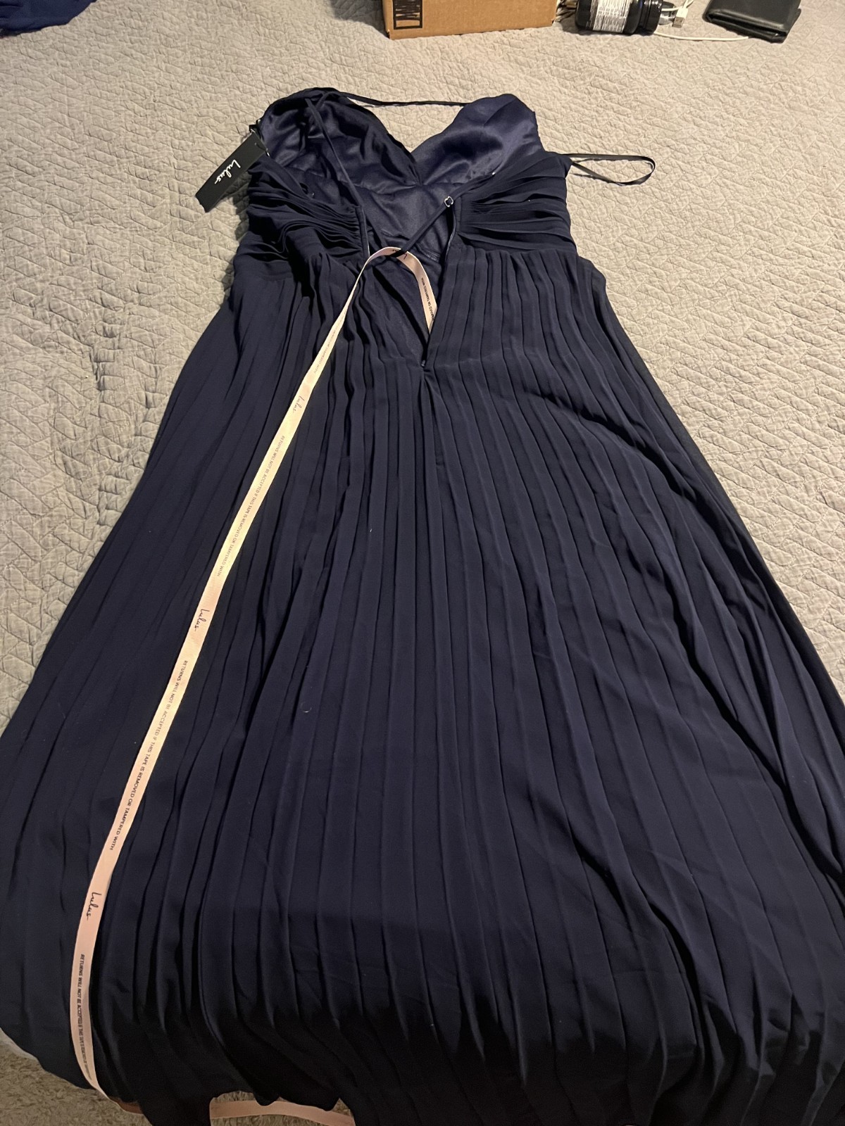 Lulus Corella Navy Blue Pleated Backless Maxi Dress NWT NEW MEDIUM