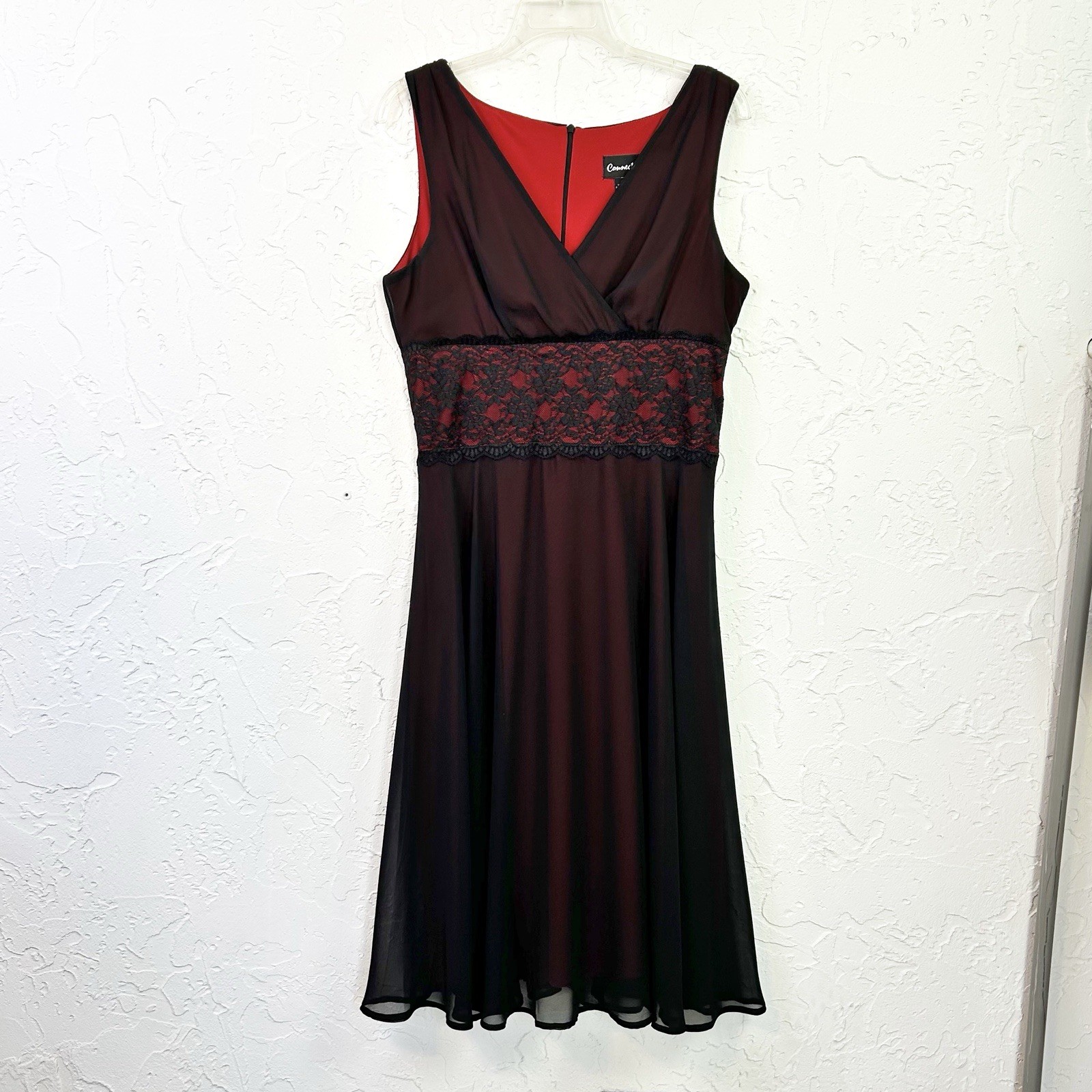 Vintage 90s Y2K Black Red Lining Mesh Lace Sheer Midi Dress Goth Whimygoth 12