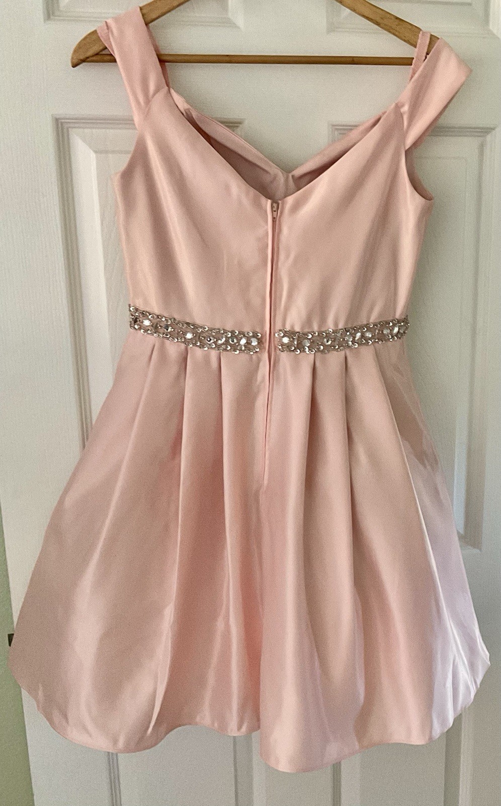 Cindy Collection Fit N Flare Dress Mini Pink Satin Rhinestone Prom Wedding Gown