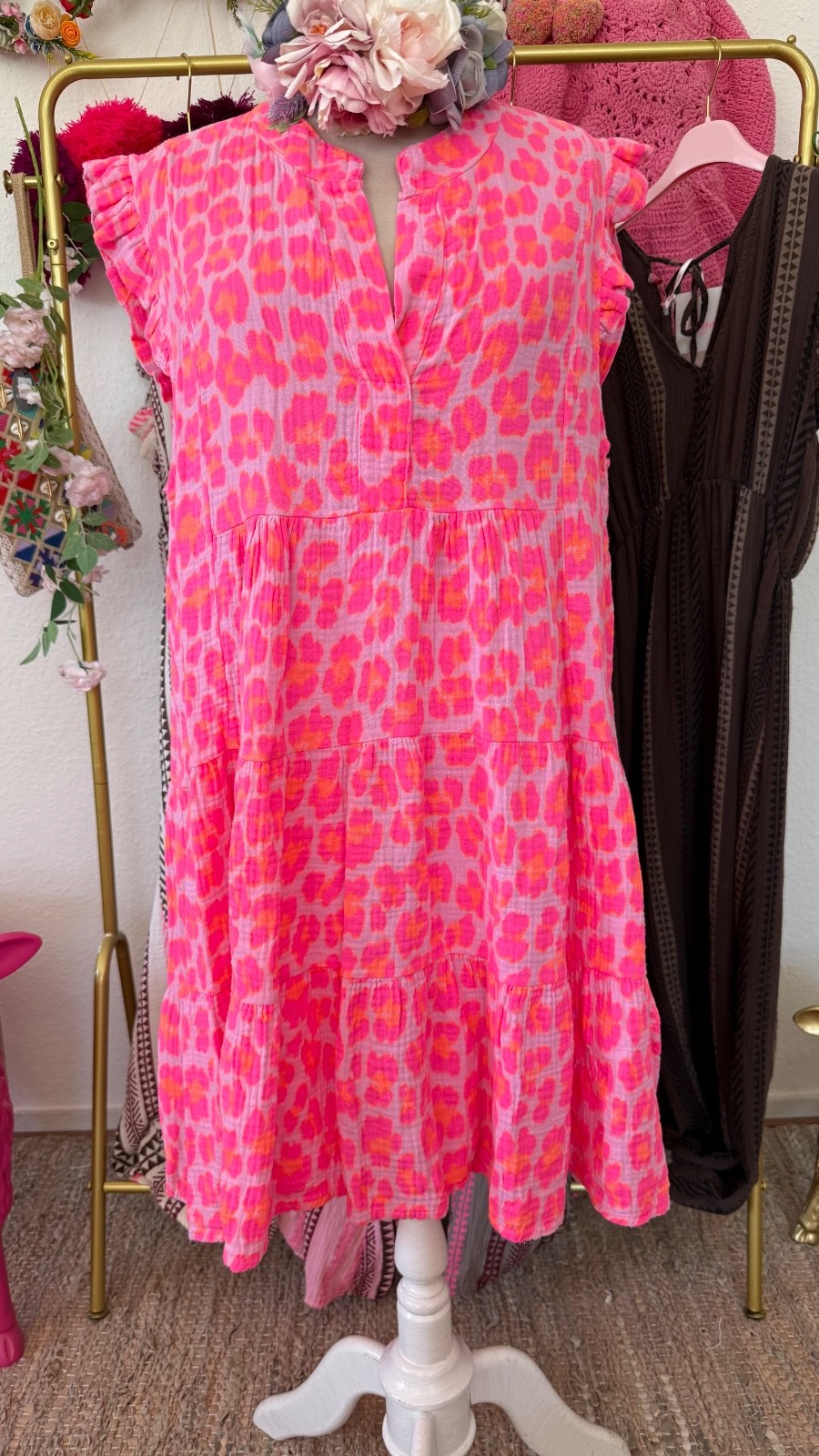 Hippie tunic dress mini smock muslin 36,38,40,42 New