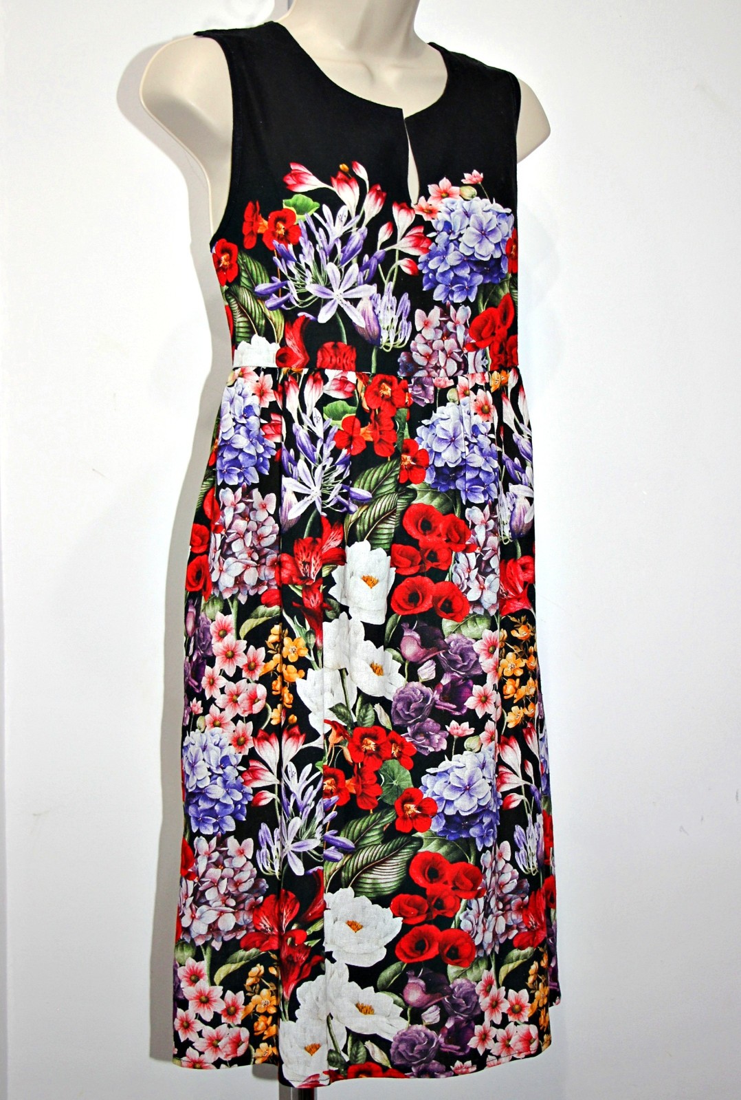 Le Ragazze Linen Blend 40″Long Empire Waist Sleeveless Floral Dress sz XL