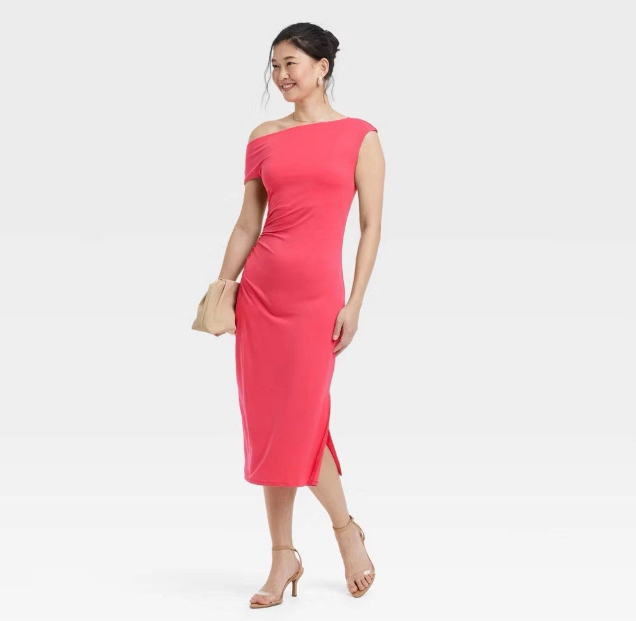NWOT~ A New Day sz L Pink Knit Midi Pullover Dress Sleeveless off Shoulder HH85