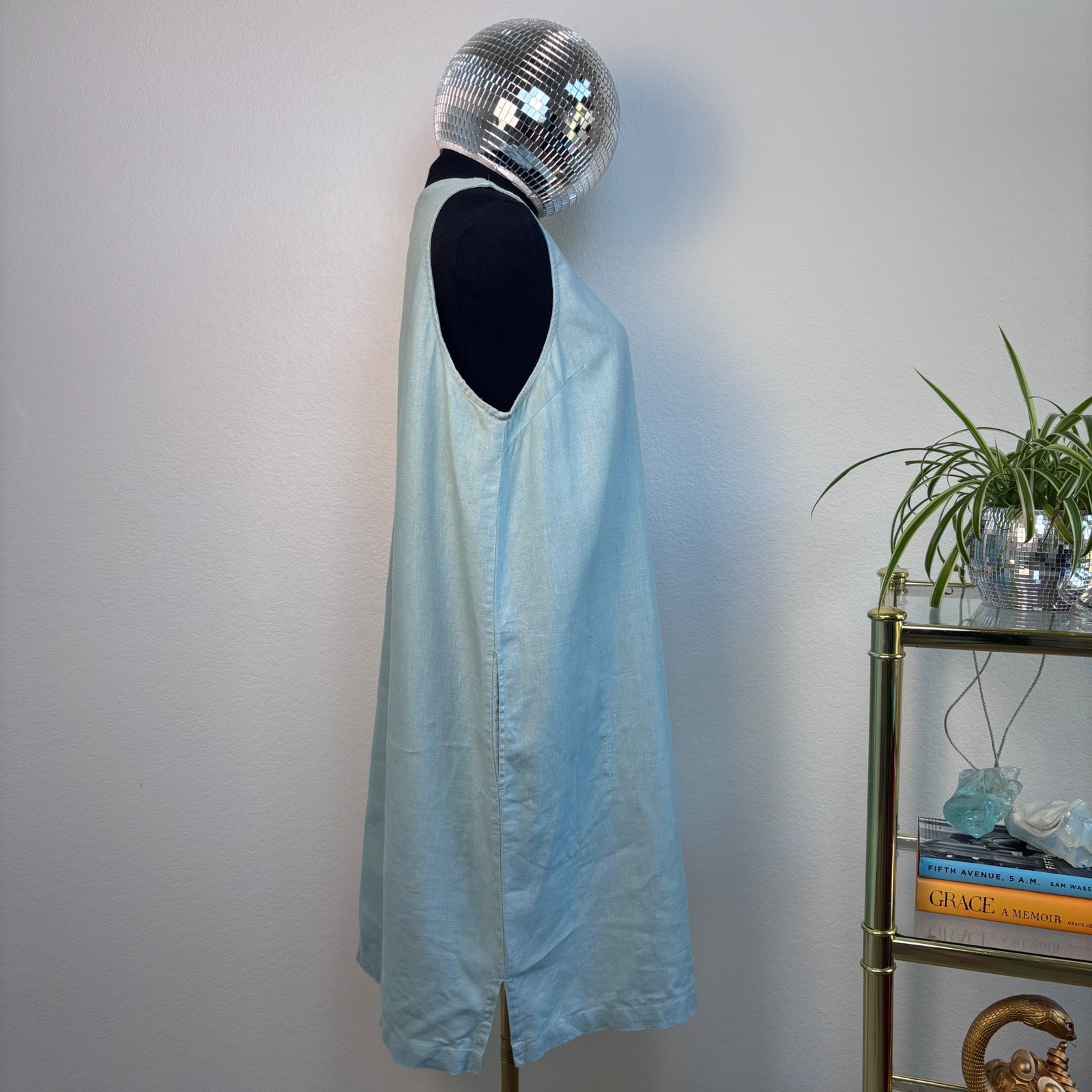Cotton Connection 100% Linen Sleeveless Shift Dress, Blue Large, Natural Fibers