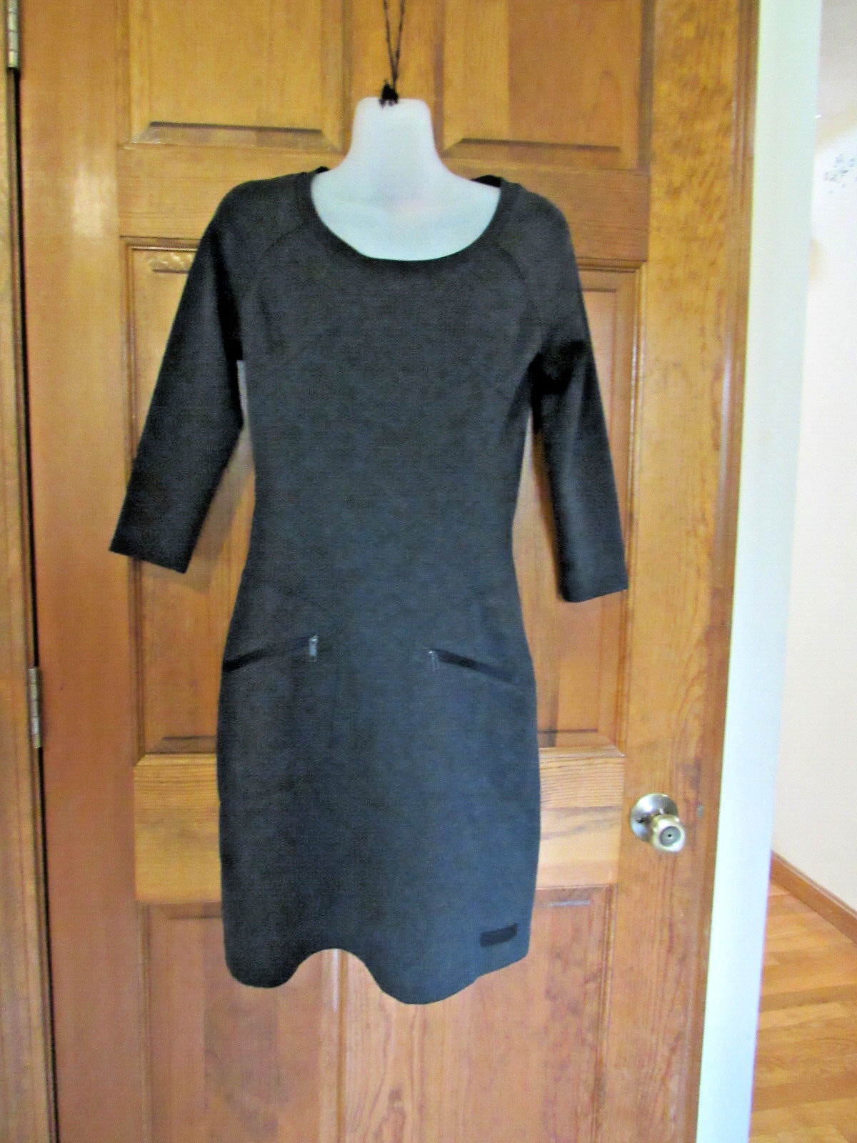 $125 Merrell Dress Tunic Long Sleeve Gray Cotton Knit Pockets Knee XS 2 32″ 33″