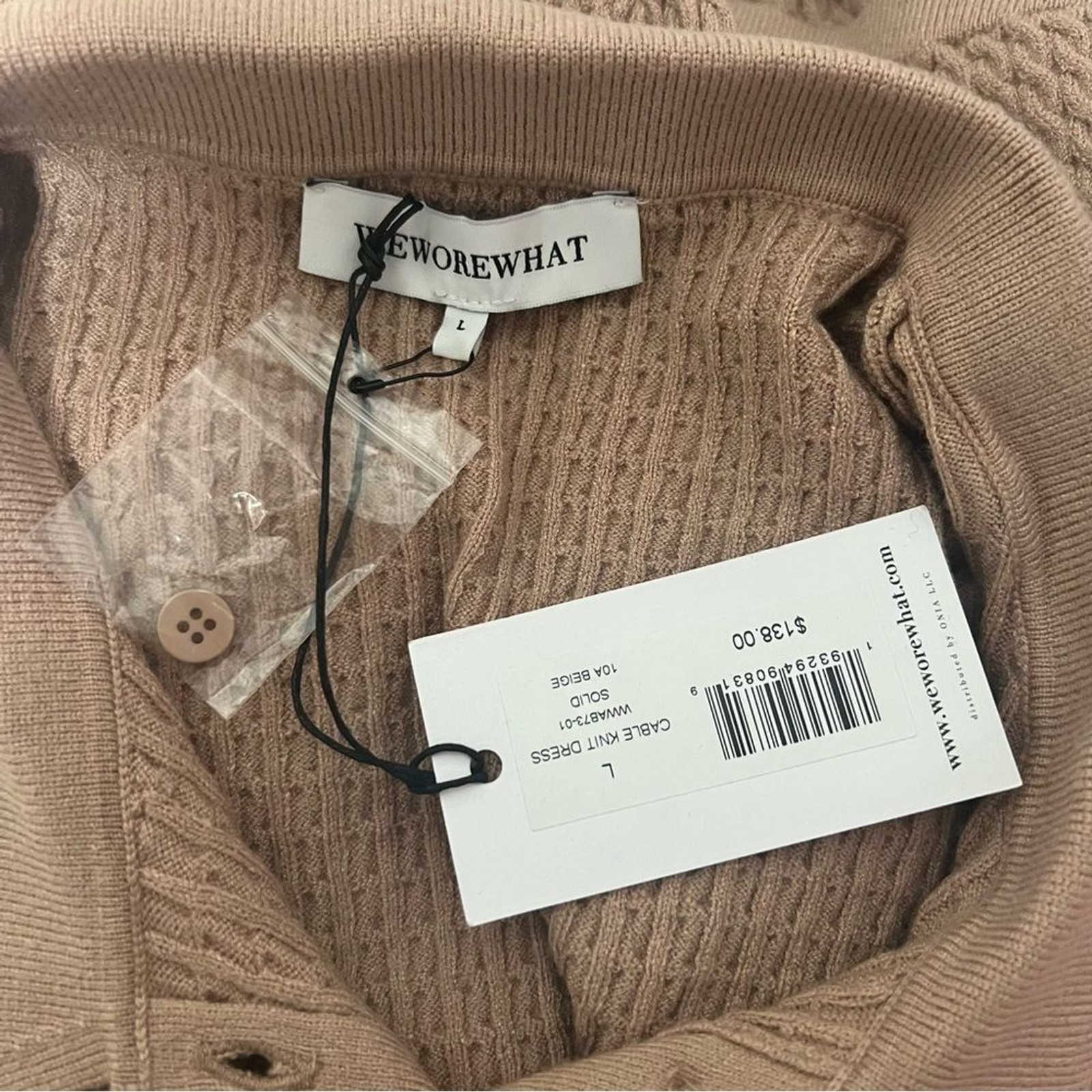NEW NWT WeWoreWhat Cable Knit Polo Dress In Beige SIZE L