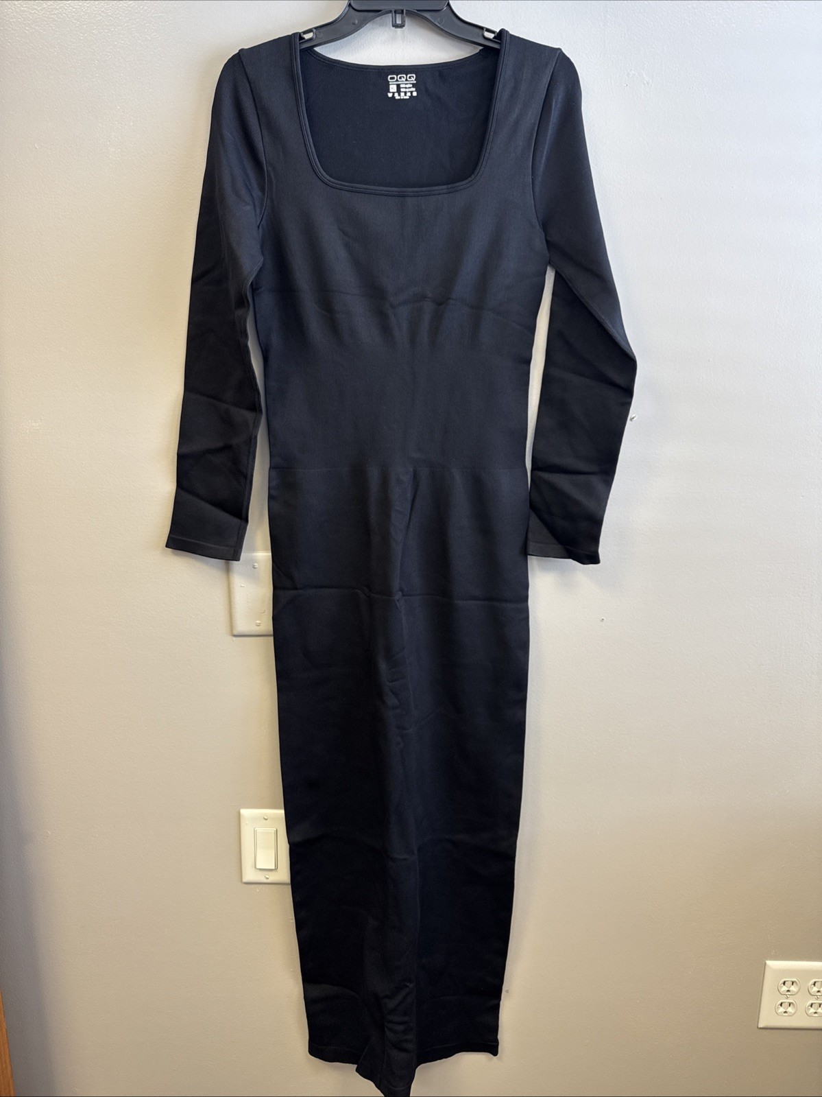OQQ Women’s Long Sleeve Maxi Dress Square Neck Ribbed Bodycon Soft Dress XL