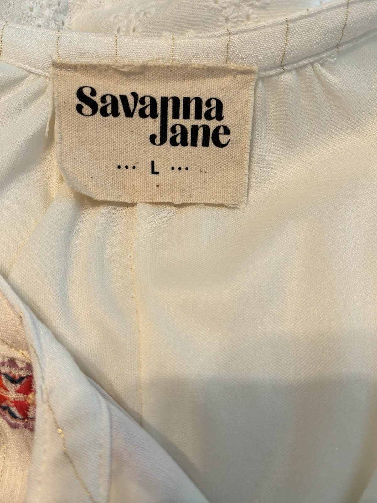 Savanna Jane Women Large White Shift Dress Floral Embroidered Halter Tassel Boho