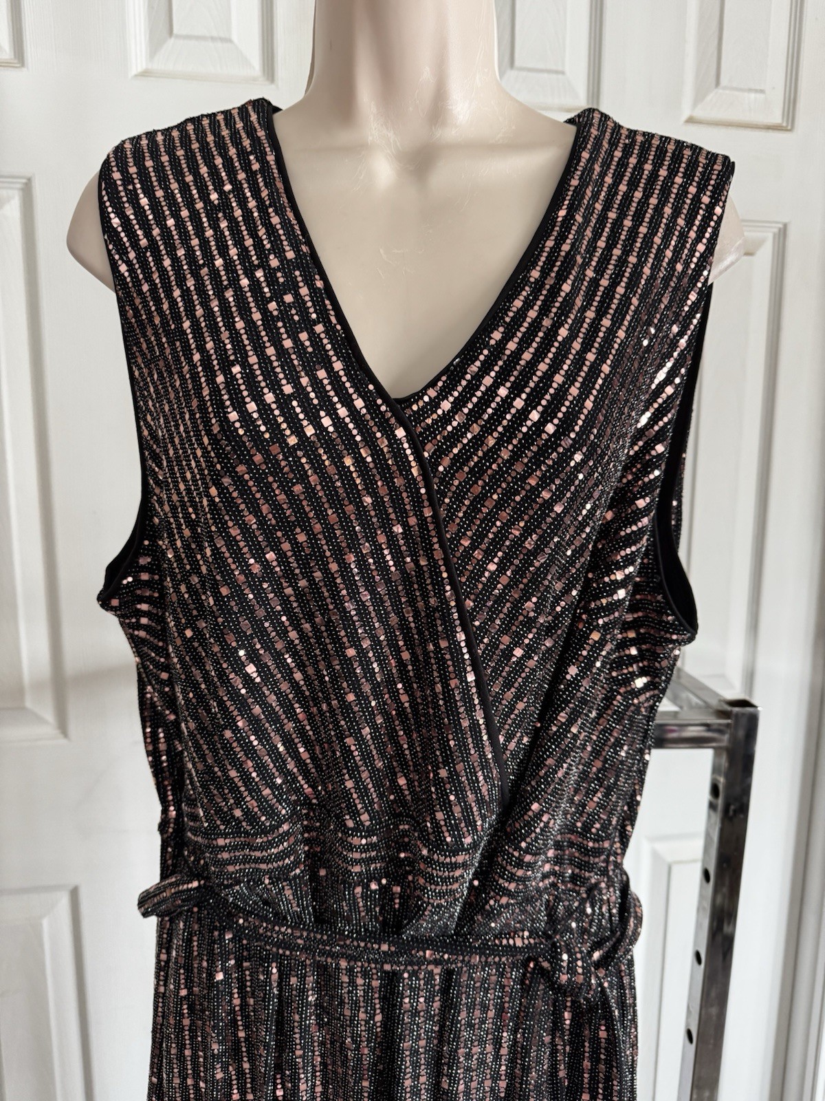 Lane Bryant 1-piece jumper pant suit cocktail dress sequin copper tie belt 18/20