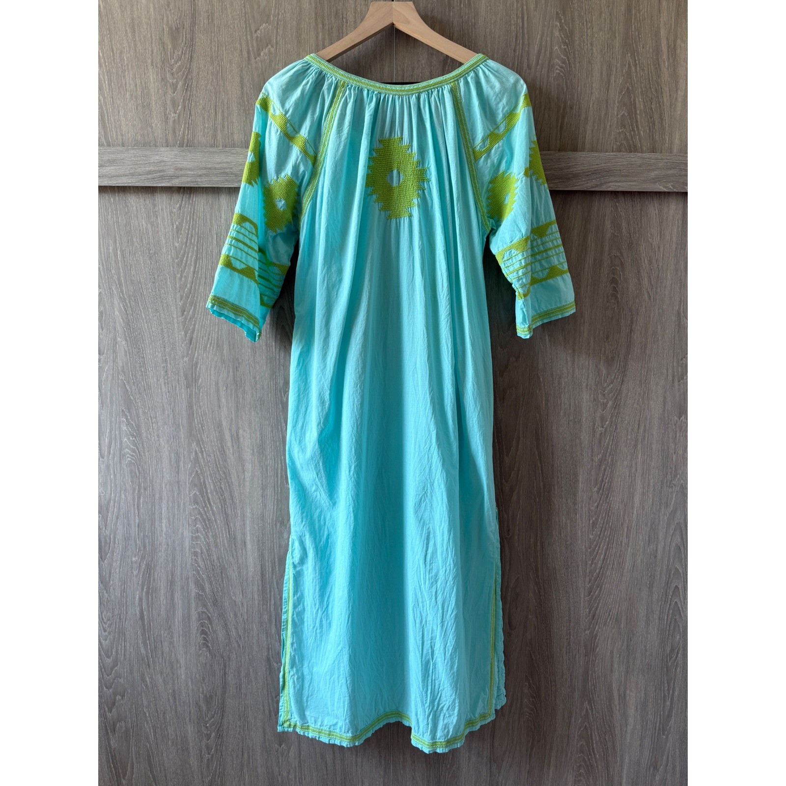 Gretchen Scott Montezuma Embroidered Midi Dress Women Med Turquoise Boho Tassel