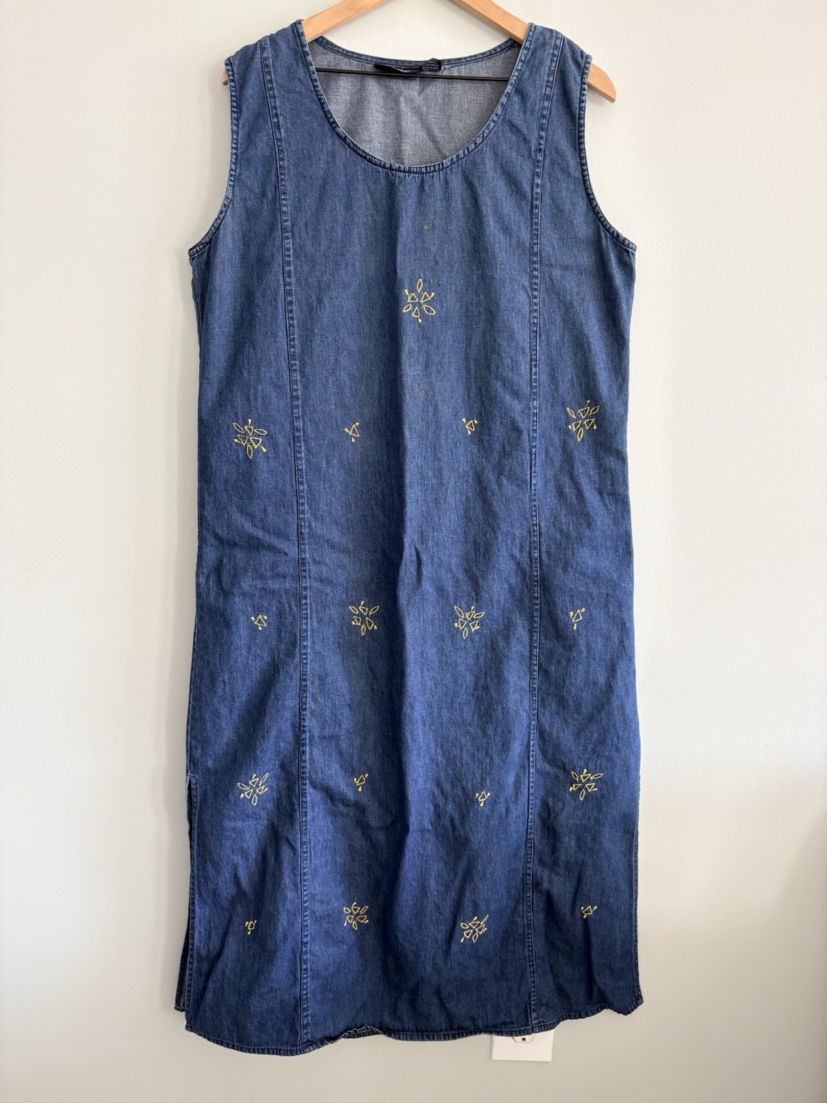 My Choice Yellow Embroidered Denim Sleeveless Dress Womens 1X Vintage