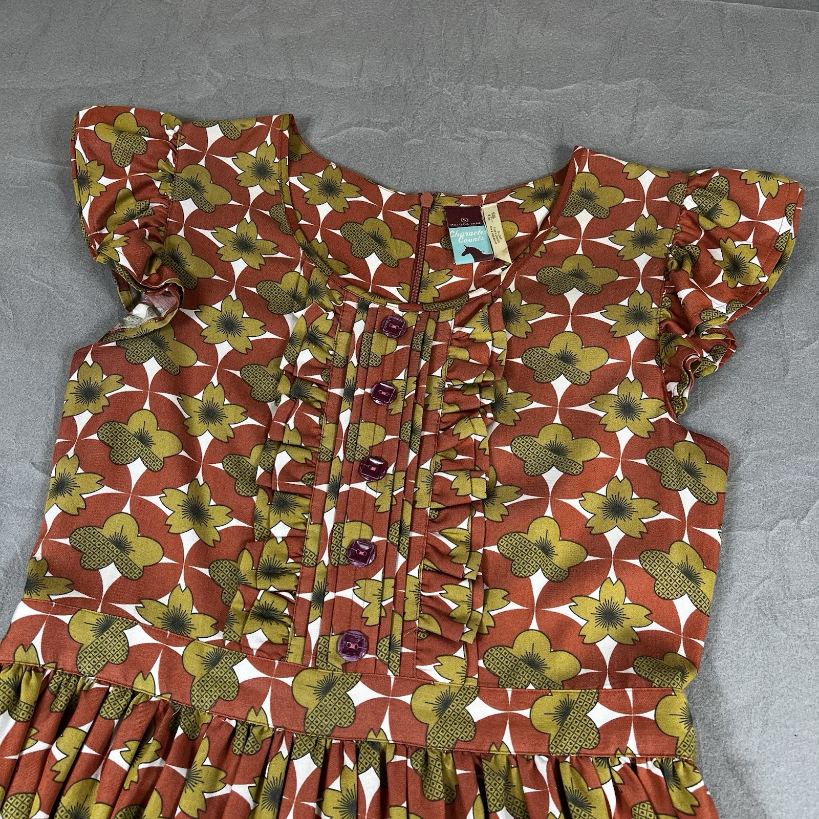 Matilda Jane Character Counts Orange Green Floral Print Dress Women’s Size Small