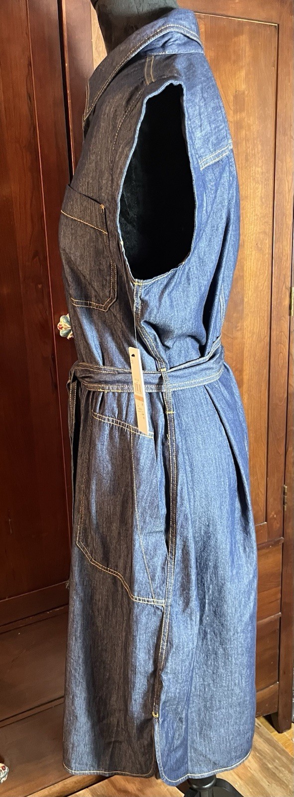NWTS DKNY Cap Sleeve Cotton Blend Chambray Button up Shirtdress Tie Waist SZ. 12