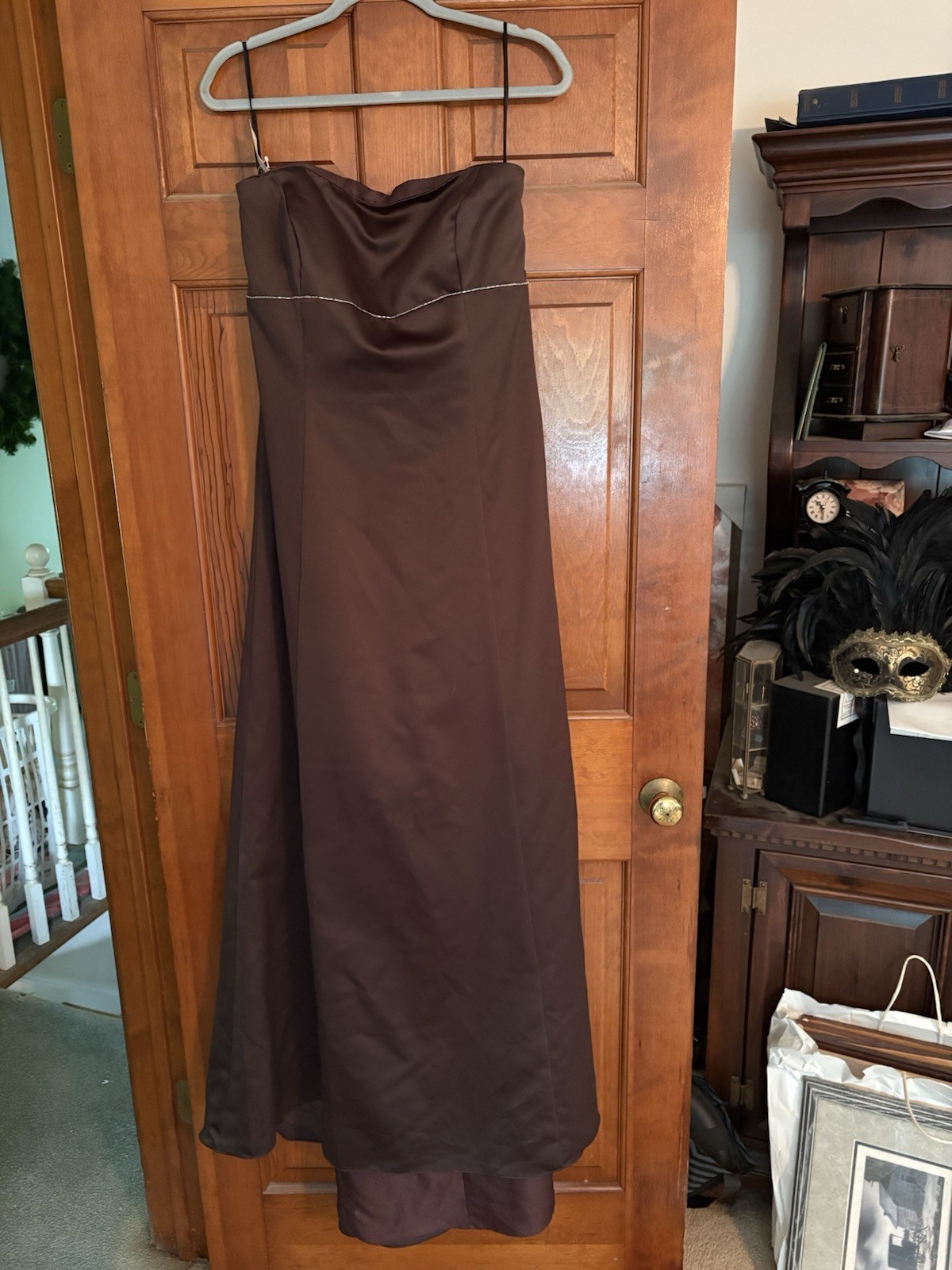 Vintage Vera Wang Maids Strapless Column Gown in Espresso Brown