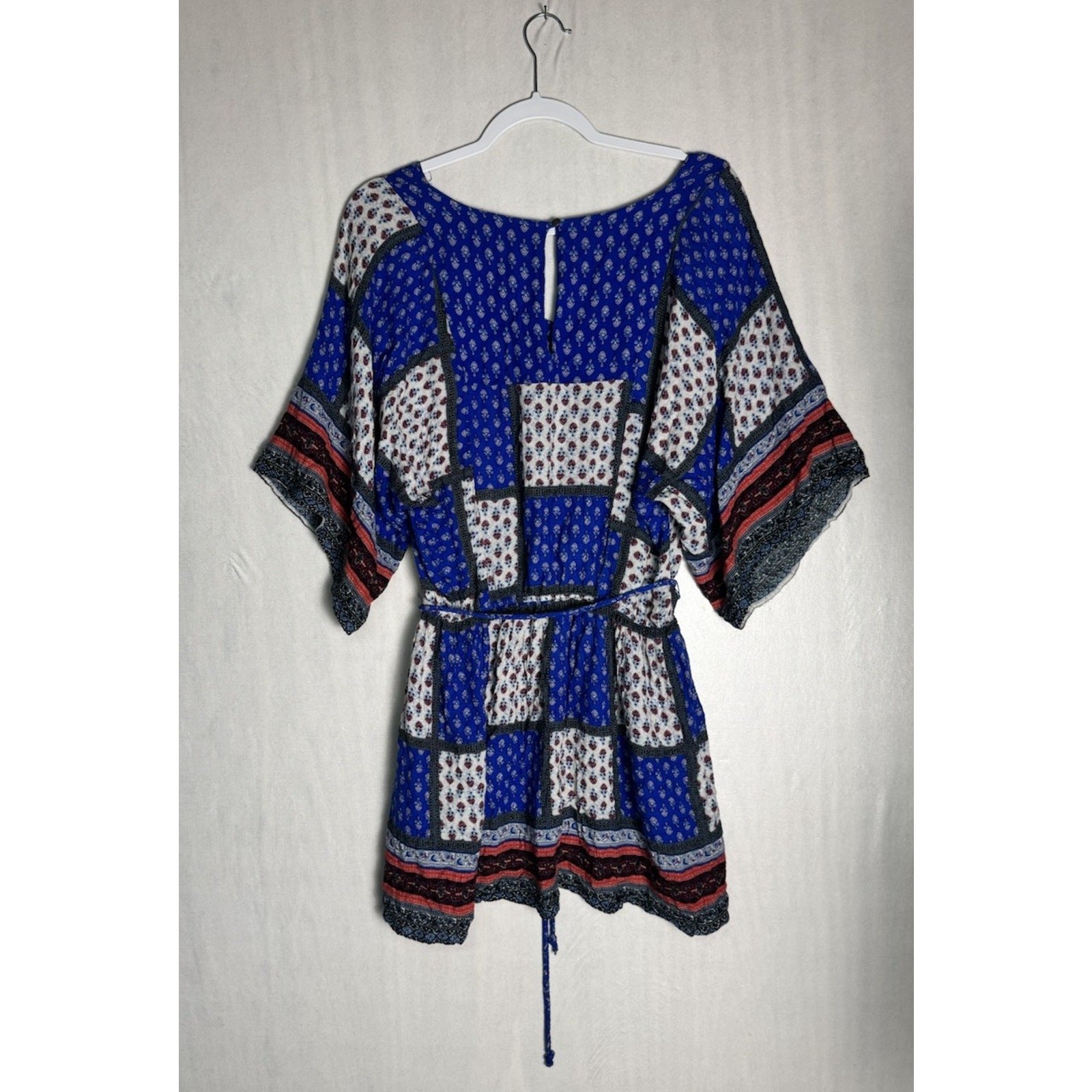 American Eagle Womens Boho Patchwork Mini Dress Kimono Sleeve Floral Flowy Sz S