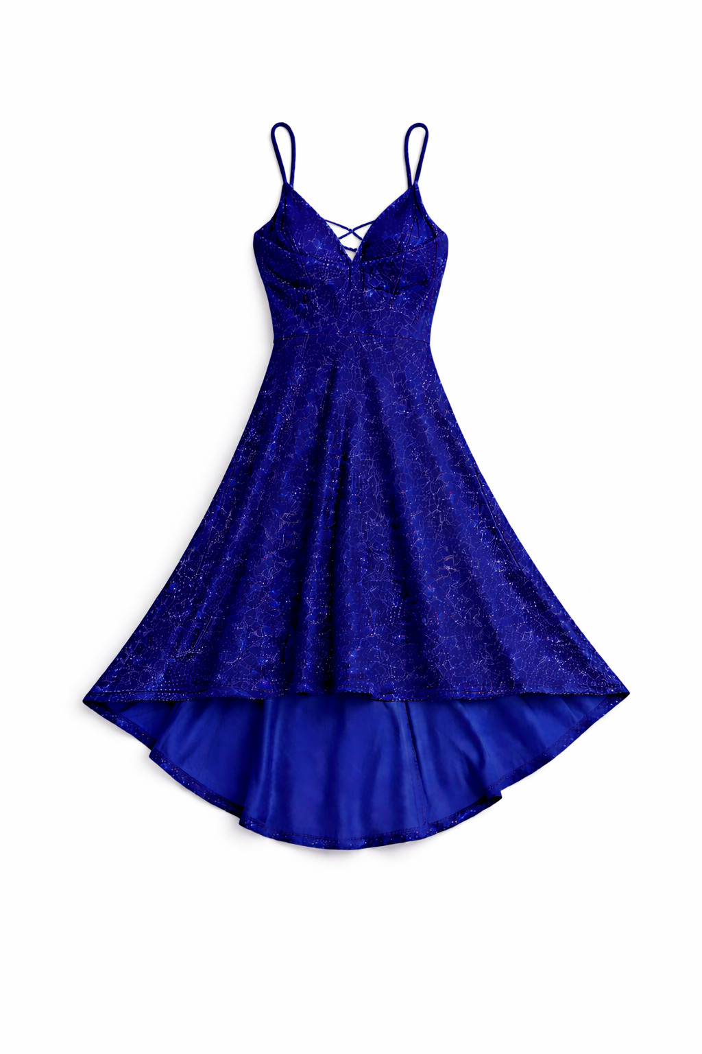 Blue Glitter Mini Dress Women Size M Spaghetti Strap Party Club Fit Flare
