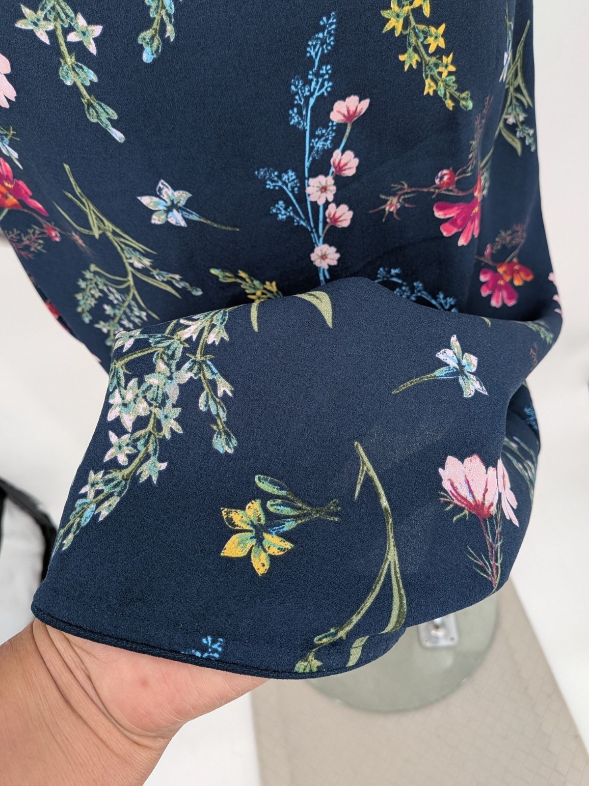 Floral Wrap Midi Dress Cottage Long Sleeve Tie Waist Cottage Office Vacay Medium