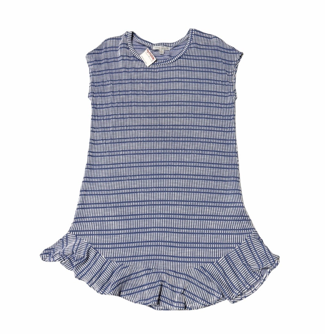 Green Envelope Los Angeles Blue White Striped Ruffle Hem Knit Dress XL Stretch